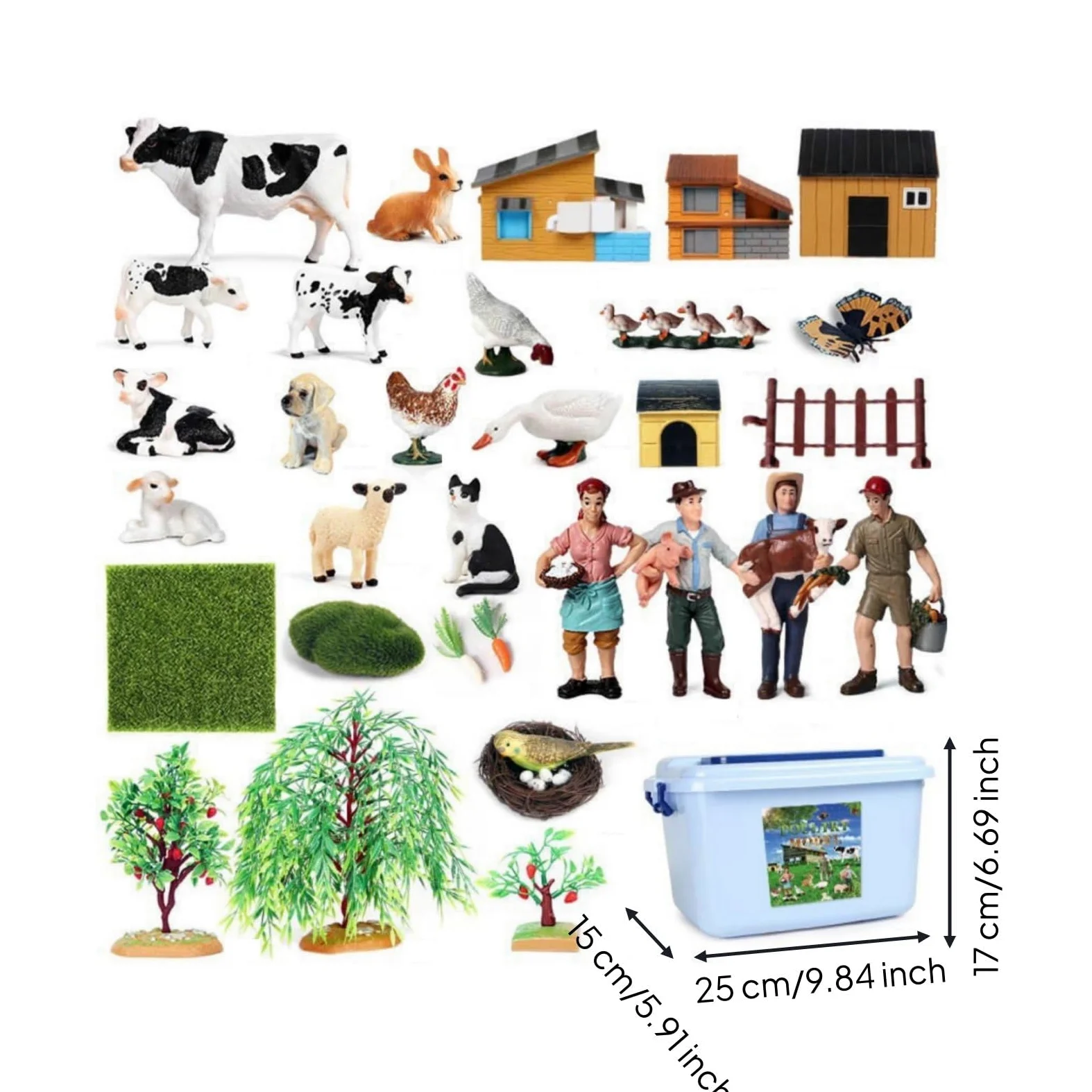 Children Farm Figurines Set Animali da Fattoria Figure Recinzioni Casette Contadini Texture Realistiche E Colori Variegati Stimola E Conteggio con