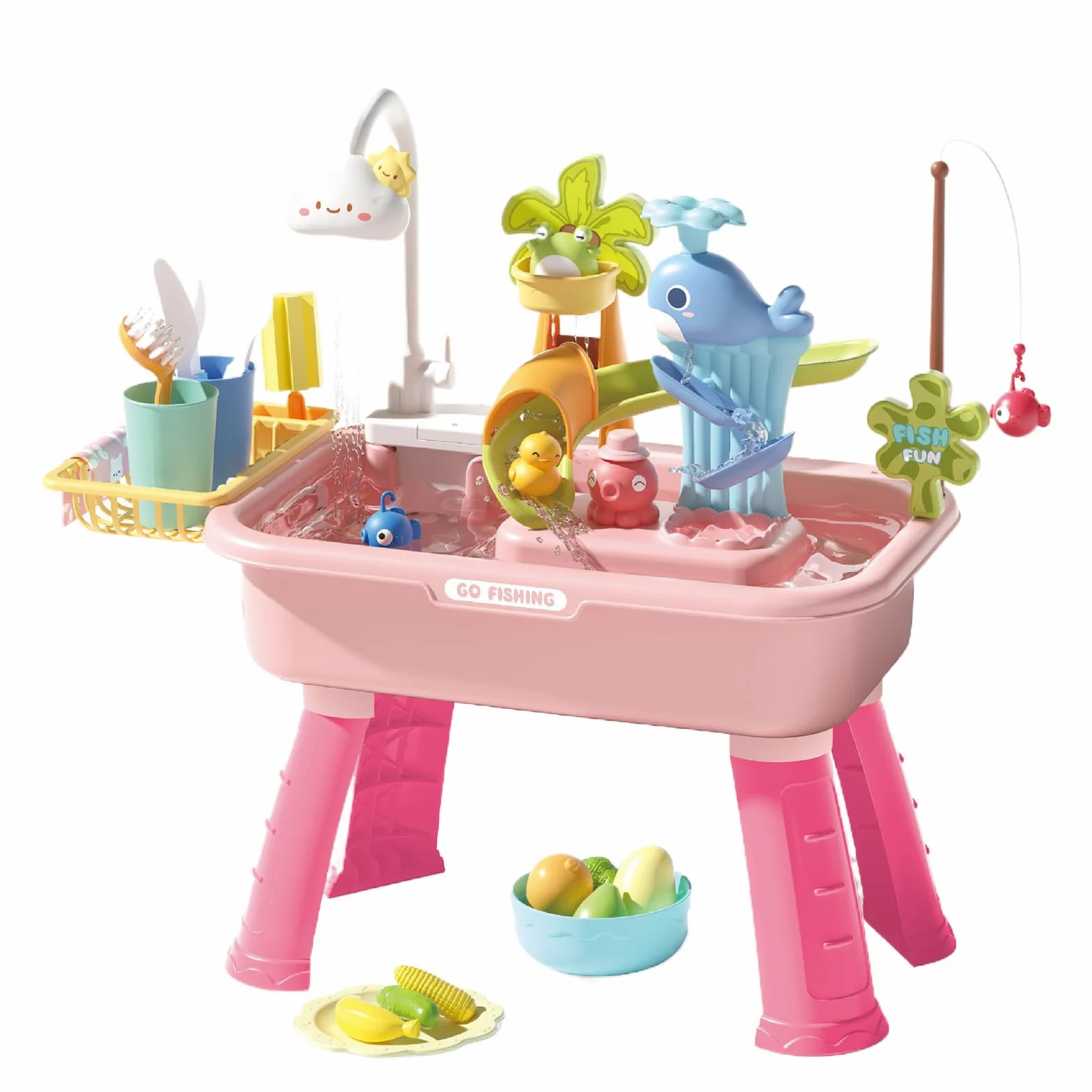 Tavolo Acquatico Esterno Tavolo Sensoriale Acquatico | Educativo Rubinetto Elettrico 4 in 1 per Bambini Casa Scuola Spiaggia Giardino Viaggio Picnic Compleanno