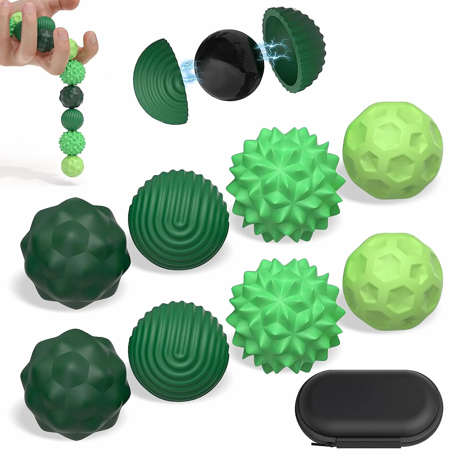8 Pezzi Magnetiche Antistress in Silicone, Palle Magnetiche Anti-Stress, Fidget Toys Sensoriali Portatili con Texture Varie, Sfere di Acupressure, Anti-Stress Anxiety Toy per Adulti e Bambin (Verde)
