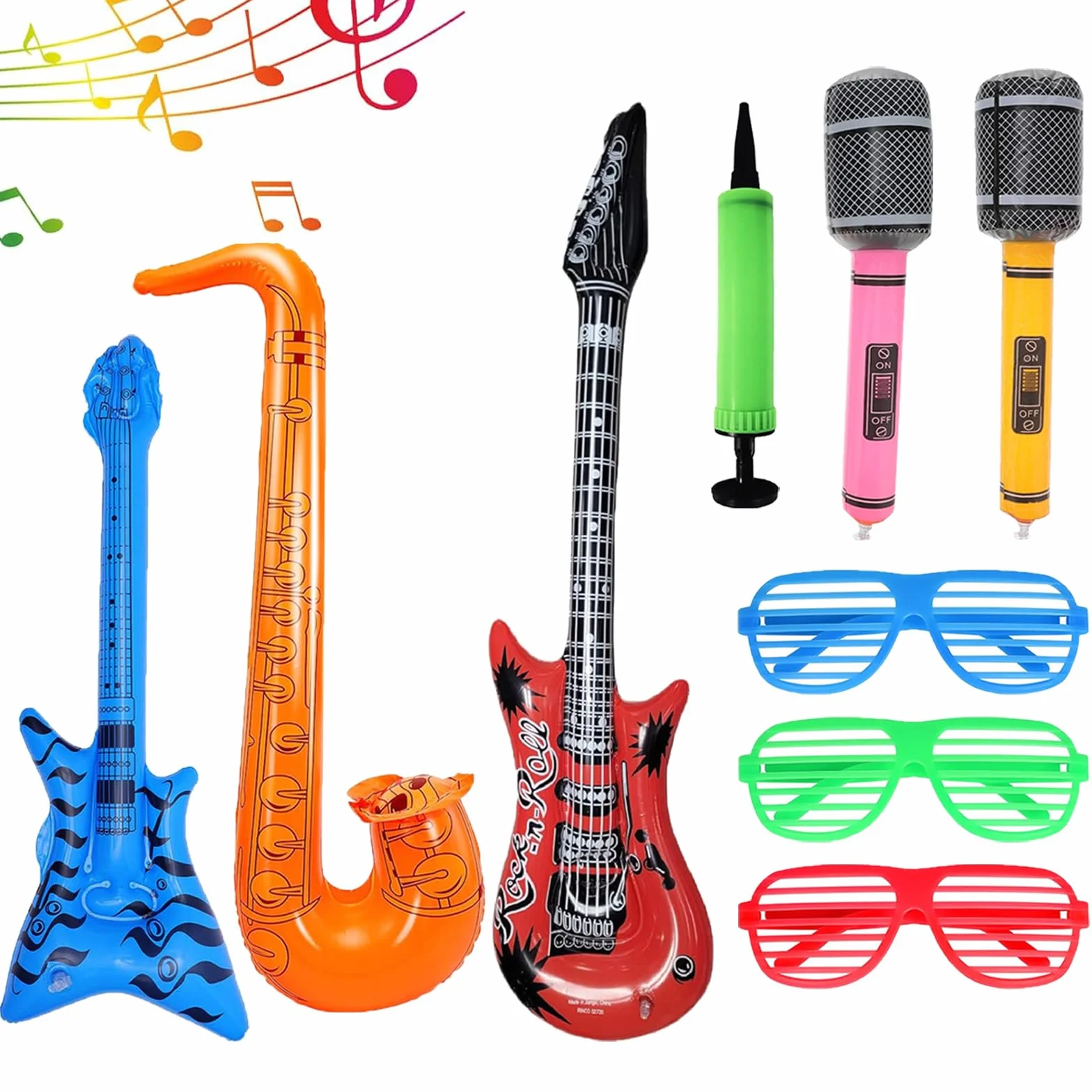 Chitarra Elettrica Bambini 9 Pezzi Giocattolo Strumenti Musicali Gonfiabili Microfono