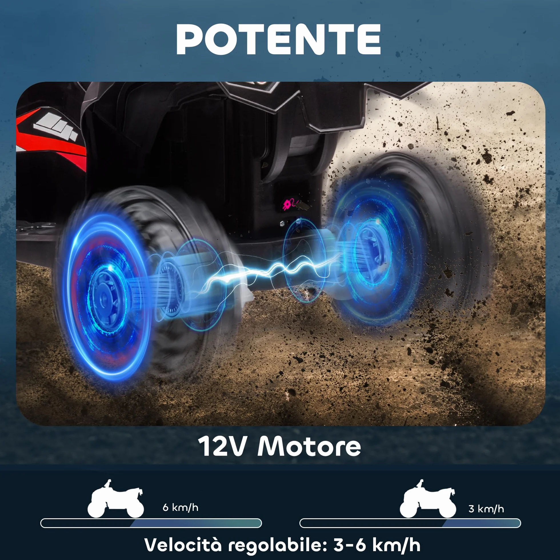 HOMCOM Quad Elettrico per Bambini 12V ATV, Macchina Elettrica con Doppio Motore e 2 Velocità, Ruote Larghe con Fari LED, Clacson e Musica, Età 3-5 Anni, Rosso