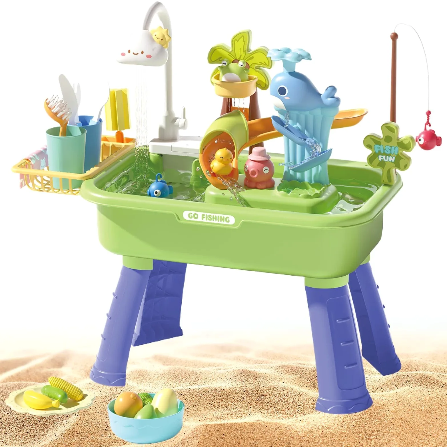 Tavolo Acquatico Tavolo Sabbia e Acqua | Interattivo Educativo Sensoriale con Pompa per Cortile Spiaggia Casa Esterno Sviluppo Abilità Motorie