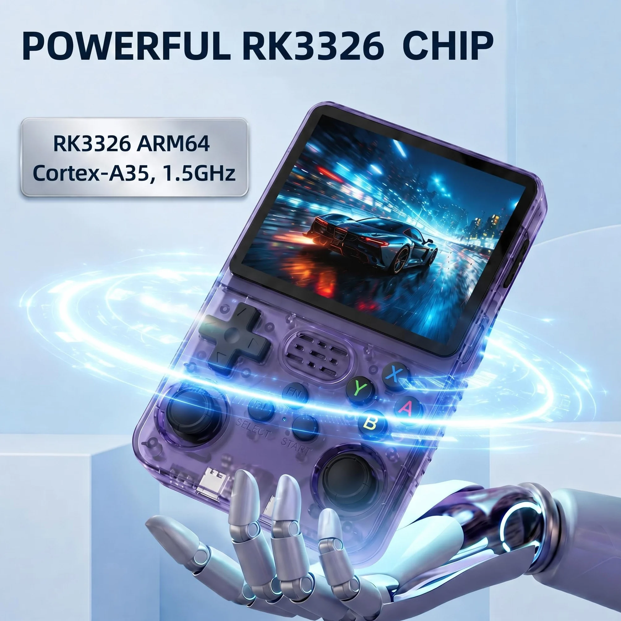 Whatsko R36S Console, Console Portatile 128 GB, Sistema RK3326 Arkos, oltre 40.000 Giochi, schermo da 3,5 Pollici, Console di Gioco Portatile per Adolescenti (Viola)