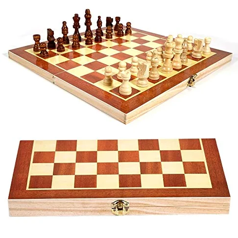 MRKU Set di Scacchi in Legno Scacchiera Pieghevole Internazionale Gioco di Scacchi in Legno Backgammon Walk Entertainment Versione Inglese Scacchi