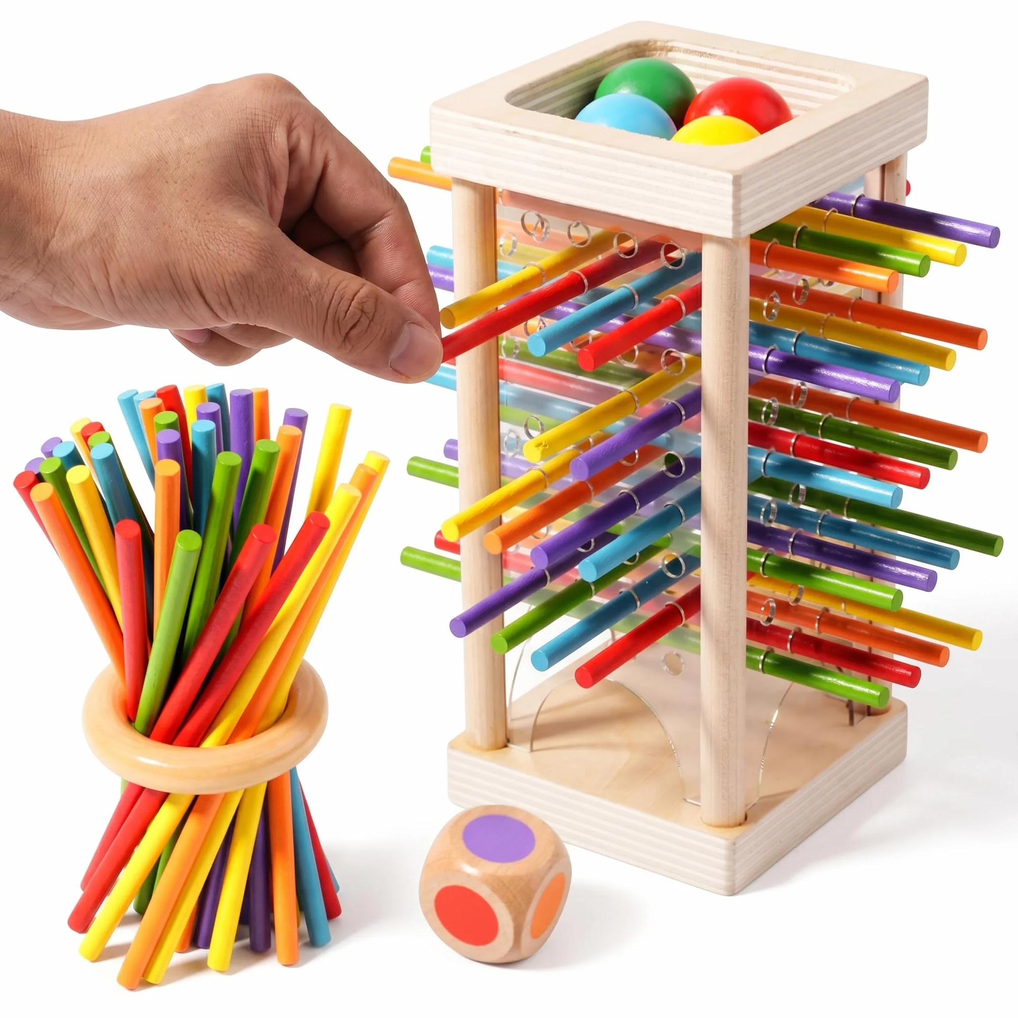 Giochi Montessori 3 4 5 6 Anni, Gioco Montessori 6 Anni in Legno con 30 Bastoncini Colorati e Dadi, Giochi per Bambini per Motricità Fine, Regalo Bambino Maschio e Femmina, Attività Familiare