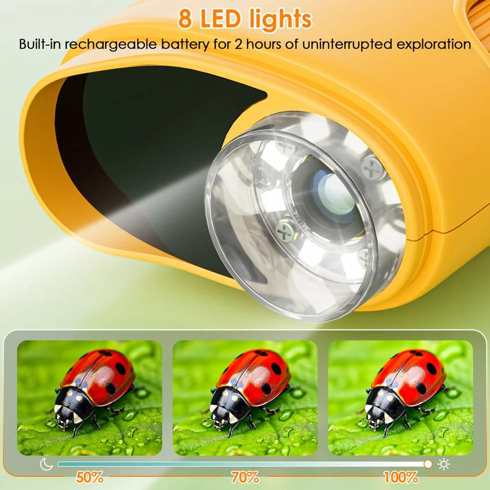 Microscopio Digitale per Bambini, Temodu da 2,0 Pollici Microscopio Digitale Bambini, con 8 luci LED Regolabili 1000X, Capodanno per dai 3 agli 12 anni (382-Yellow)