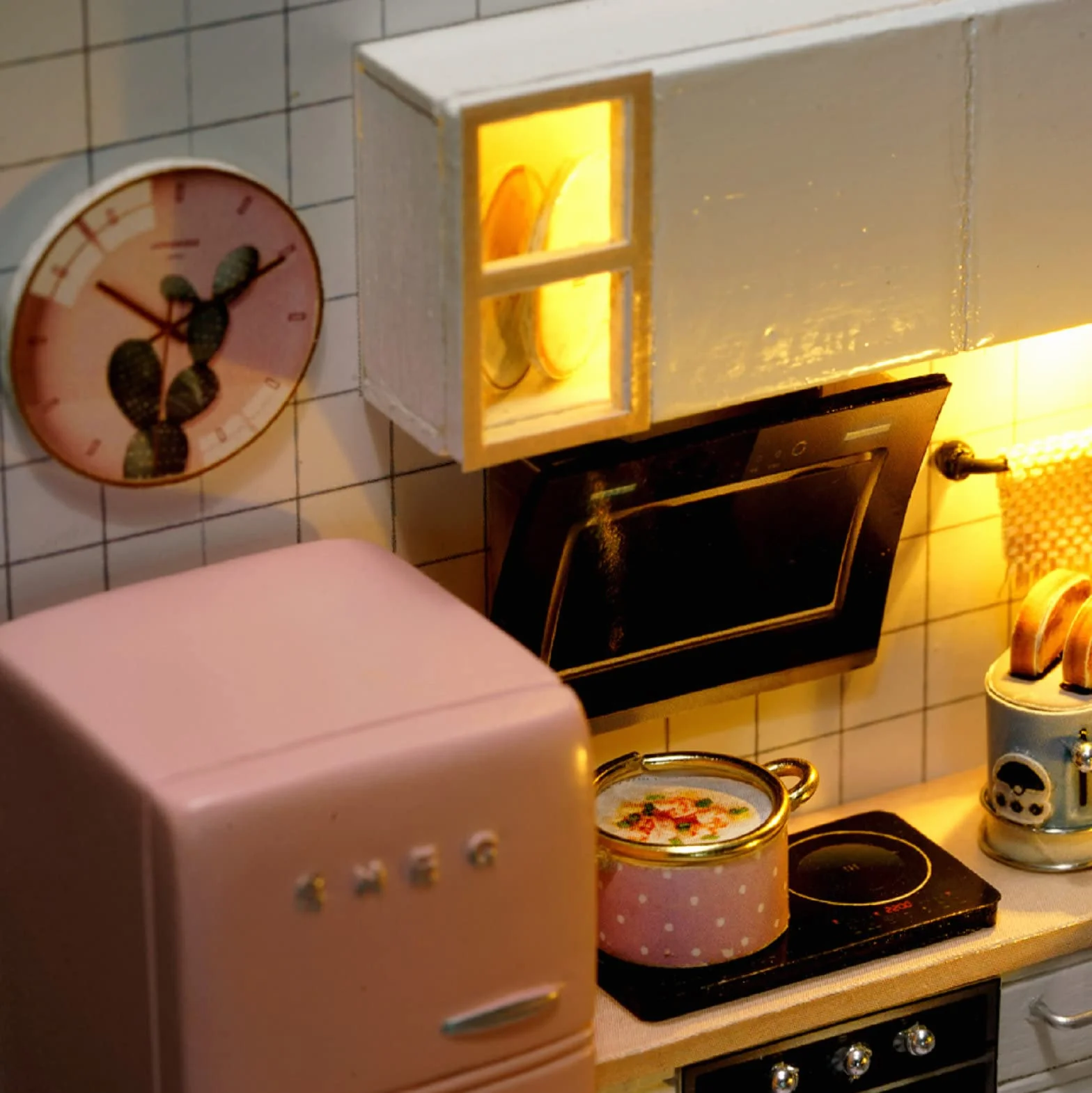 Cuteefun Kit Case in Miniatura da Costruire per Principianti, Miniature Casa delle Bambole Fai da Te con Mobili Copertura Antipolvere e Strumenti, Regali Creativi Artigianali (Cucina)