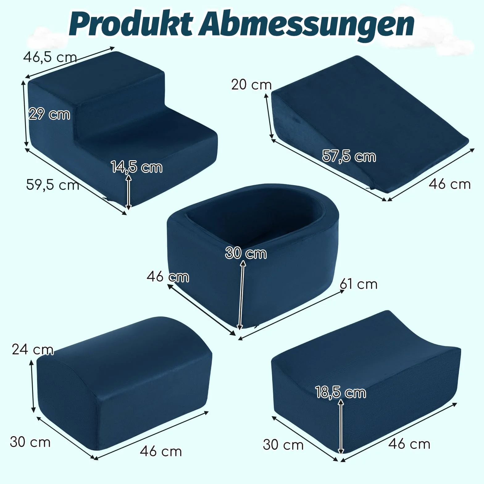 FANTASK 5 pezzi di mattoncini da costruzione grandi, blocchi da arrampicata soft, con vasca per palloni (blu navy), blu navy