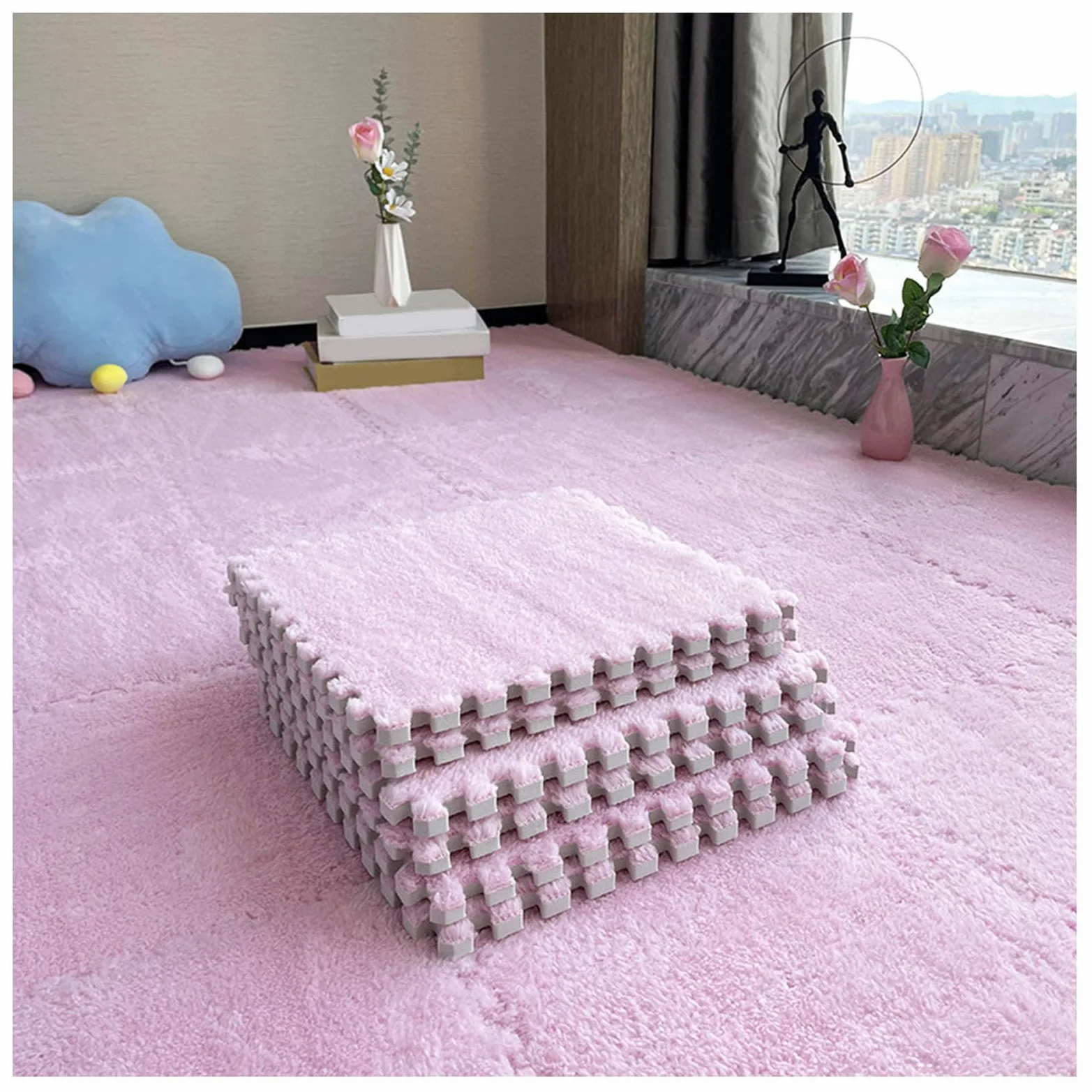 Piastrelle per Moquette in Schiuma ad Incastro da 80 Pezzi - Tappetino Puzzle Morbido a Forma di P per camere da Letto, Sale Giochi e camerette per Bambini - Blocchi di Schiuma Puzzle (spess