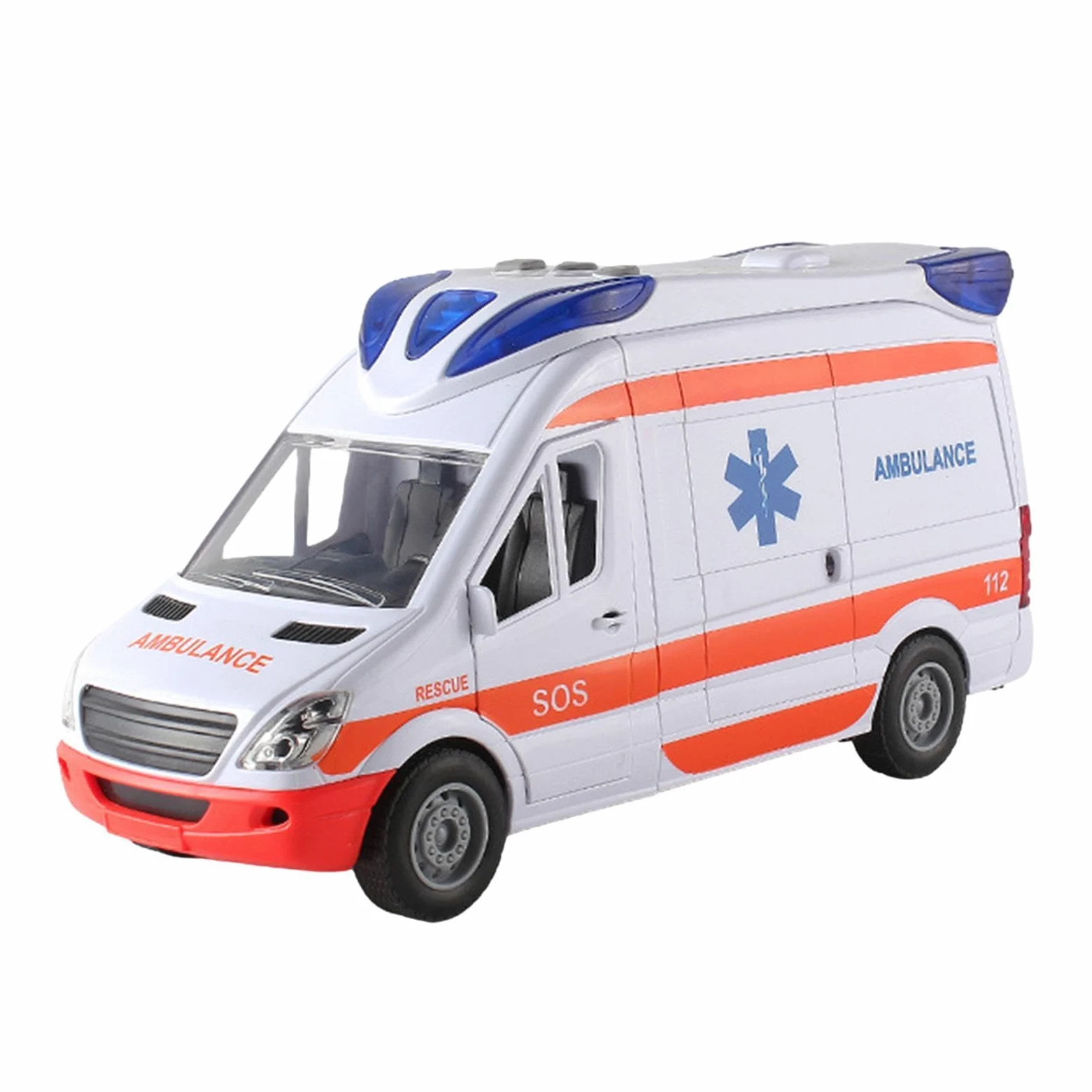 Ambulanza con auto giocattolo - Grande porta posteriore che può essere aperta con barella - 30 cm - Veicolo di salvataggio medico, furgone di emergenza con luce e suono, di ruolo per bambini d