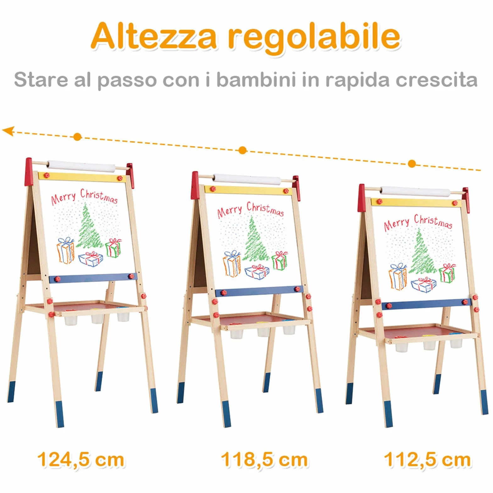 COSTWAY Cavalletto per Bambini 3 in 1, Lavagna Bifacciale, Legno (60x55x112,5-124,5 cm)