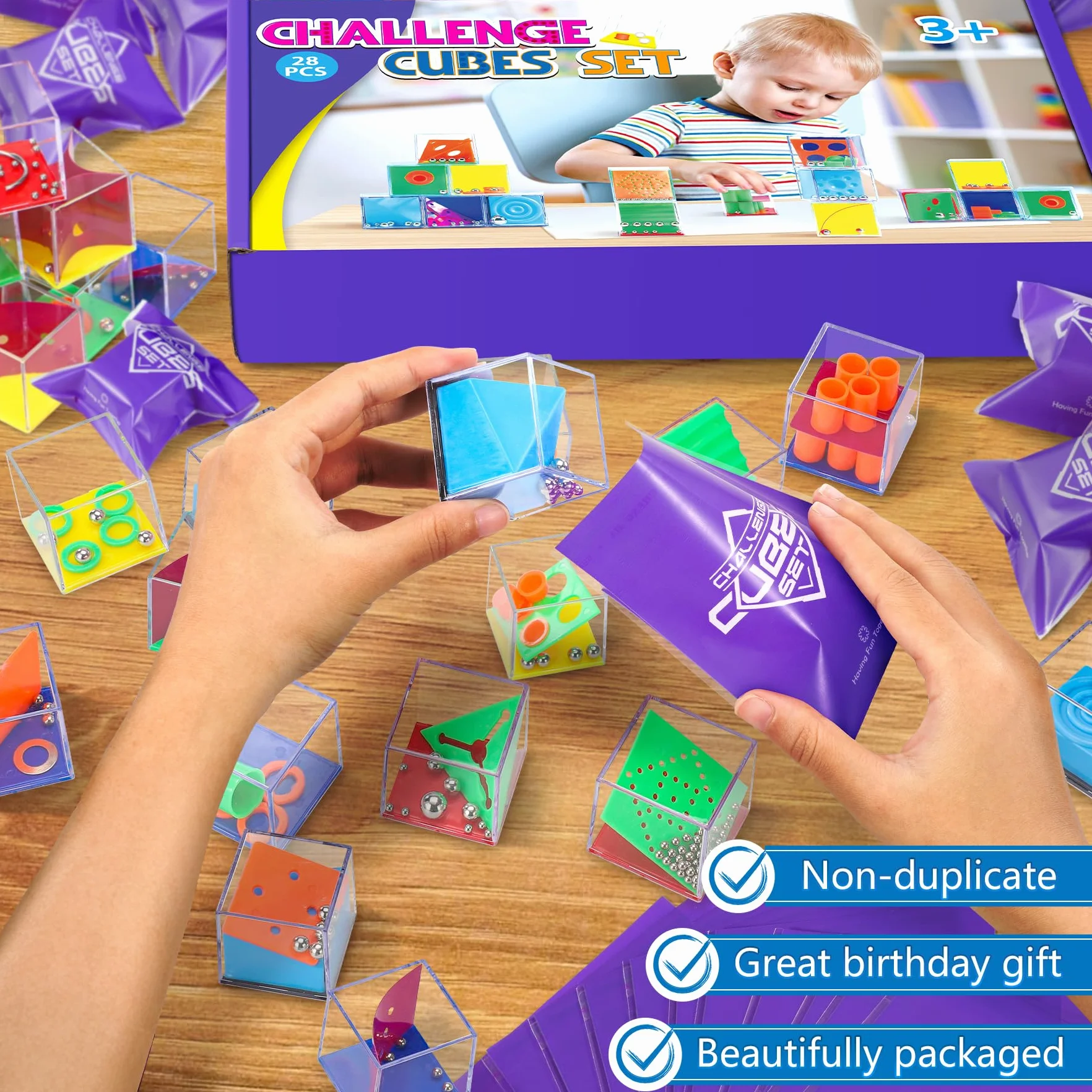 28 Pezzi Giochi di Pazienza per Bambini con 28 Sacchetti Viola – Gioco di Aglio | Mini Giochi | Regalino Compleanno | Giocattoli Halloween
