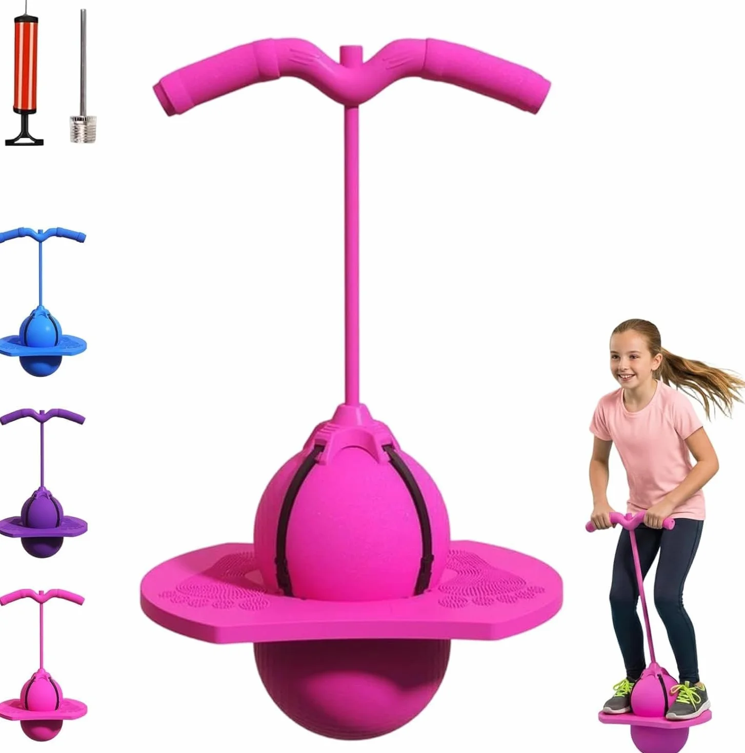 Pallone Salterino Balance per Bambini, Pogo Ball con Maniglia, Base Antiscivolo, Giocattolo Sportivo per Interno & Esterno, Gioco e Fitness per Bambini e Adulti (Rosa)