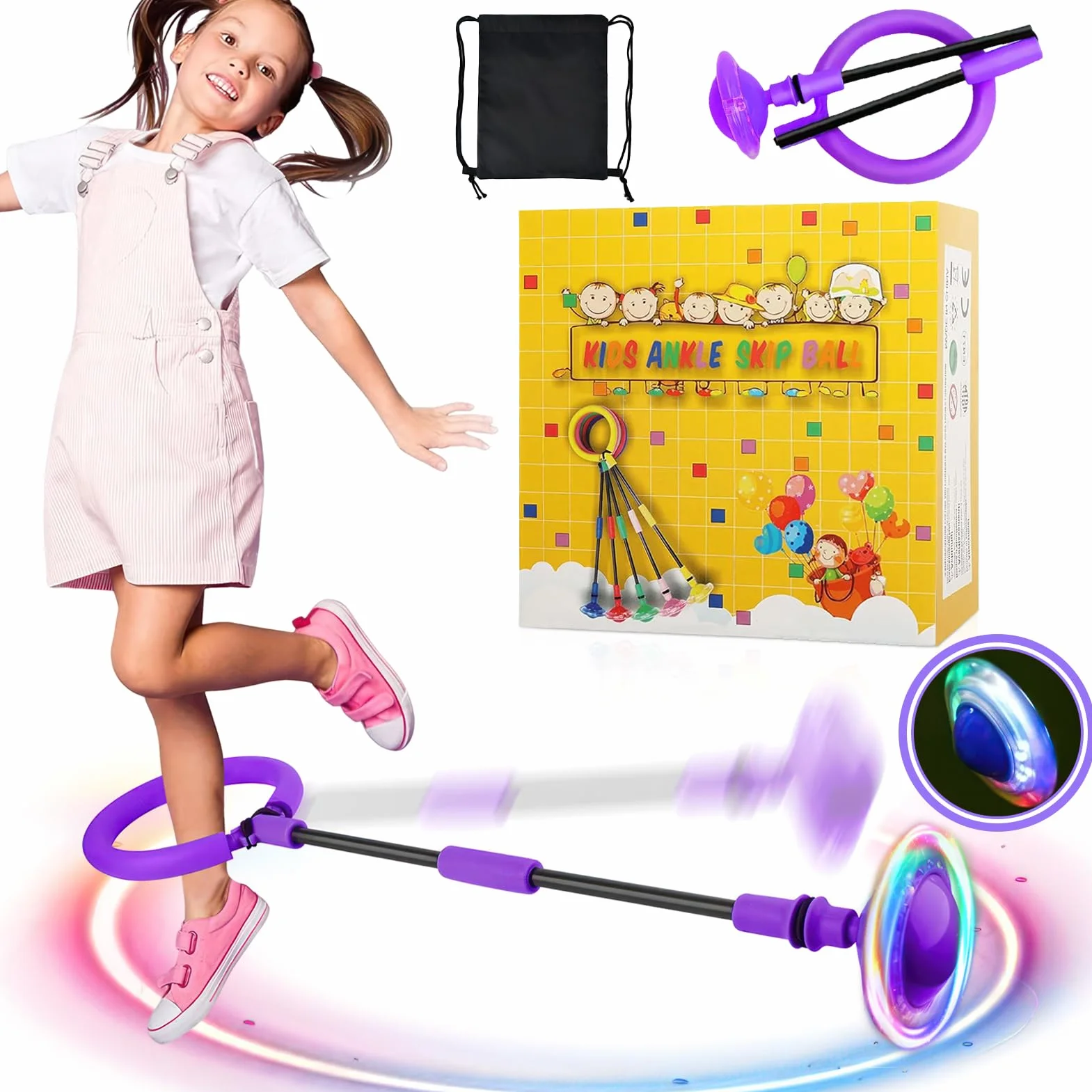 Anello di Salto Della Palla per Caviglia,Palla da Salto Pieghevole Ankle Skip Ball Lampeggiante Palla per Saltare Regalo Giochi per Bambini 6, 8, 9, 10, 11, 12 AnniCaviglia