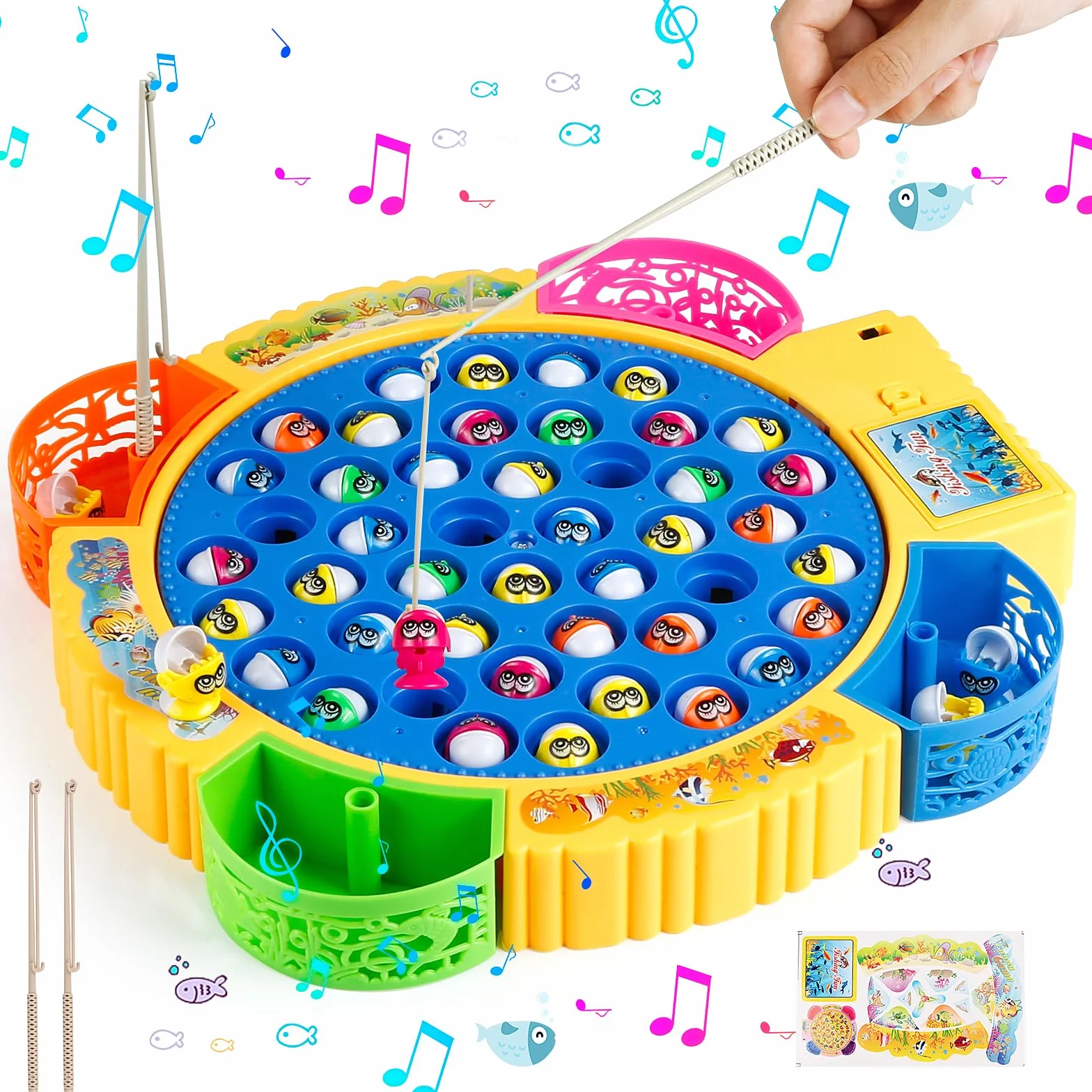 Euakee Gioco Pesca Bambini Montessori 45 Pesciolini 4 Canna da Pesca Musicale Elettrico Giocattolo Educativo Interattivi 3 4 5 6 Anni