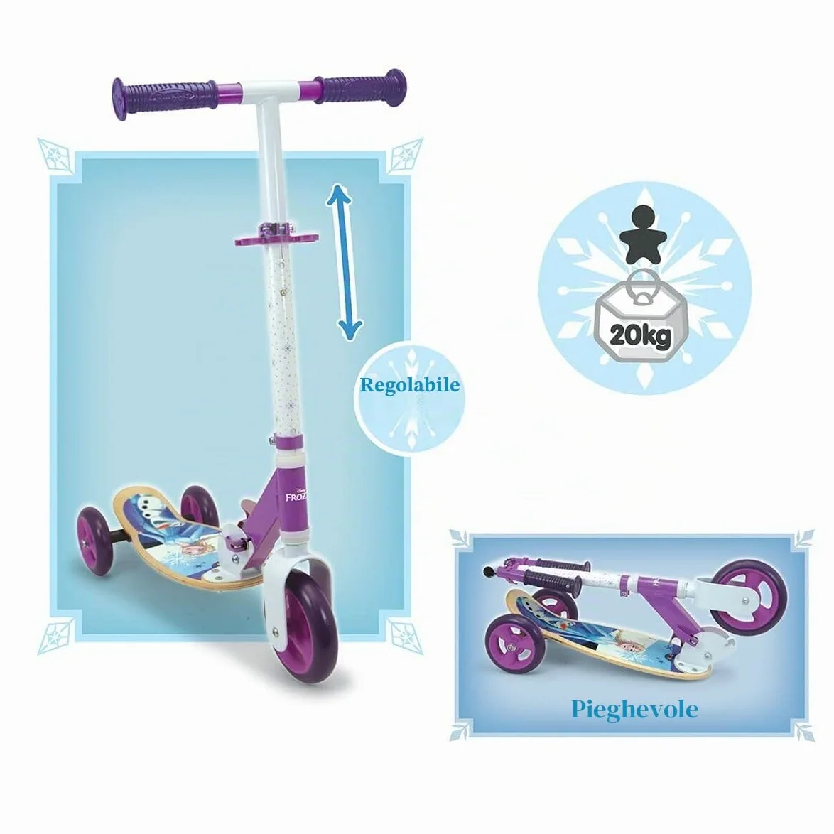 Smoby - Frozen - Monopattino a 3 ruote in legno e metallo - Monopattino per bambini - Ruote silenziose - Dai 3 anni