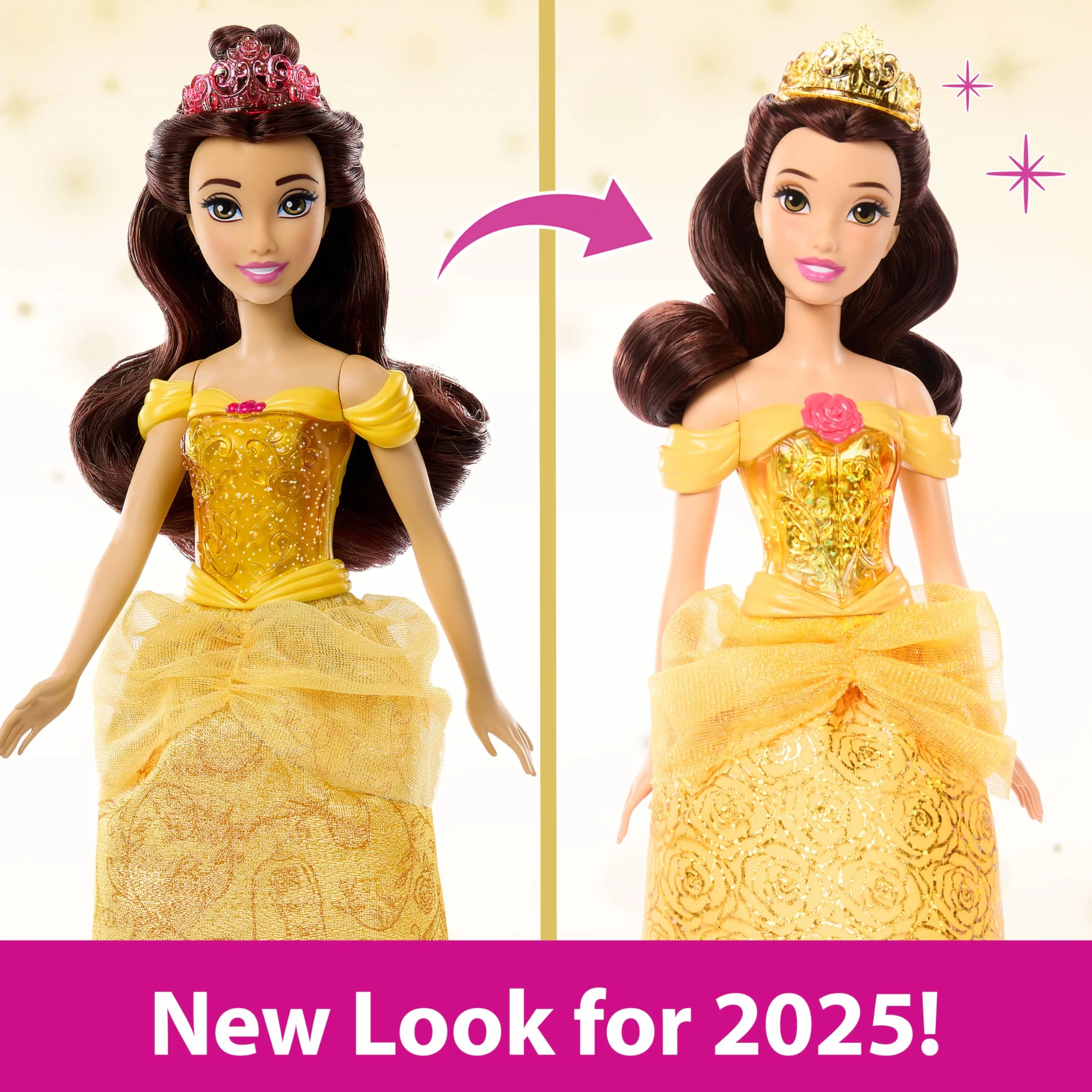 Mattel Disney Princess - Belle bambola con capi e accessori scintillanti ispirati al film, giocattolo per bambini, 3+ Anni, HLW11