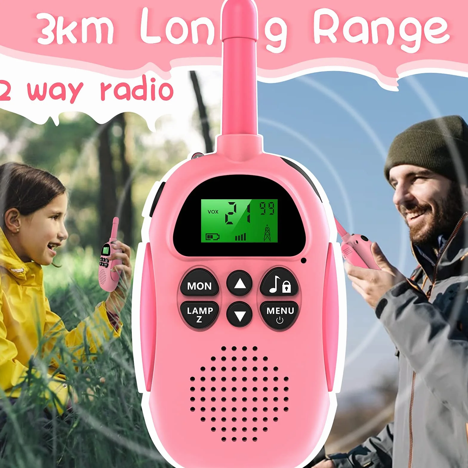 Uleway Walkie Talkie Ricaricabili Lunga Portata 16 Canali LCD Retroilluminato VOX Blocco Tastiera Torcia per Bambini 3-12 Anni