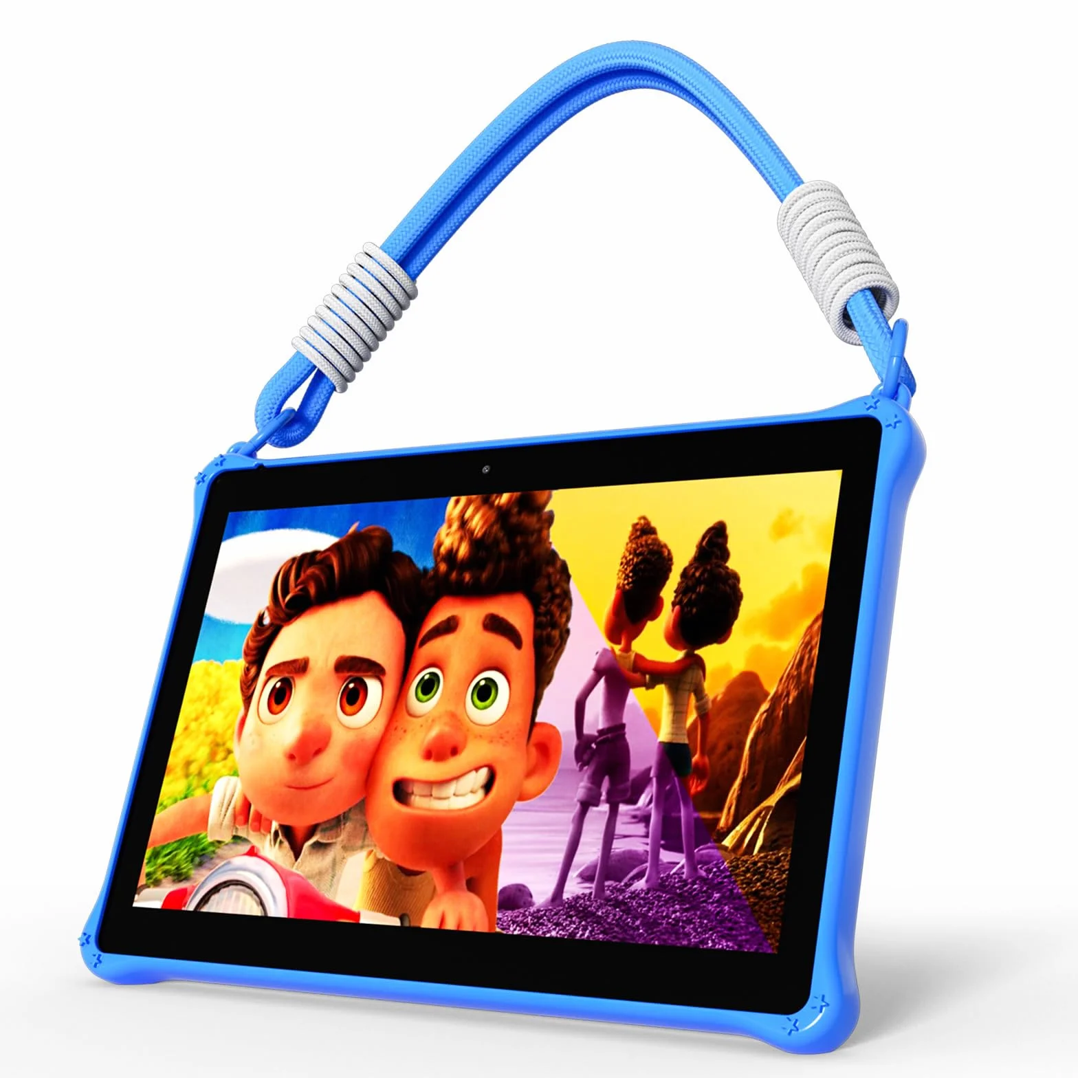 PRITOM Tablet per bambini da 10 pollici con Android 13 da 64 GB, espandibile a 512 GB, doppia fotocamera, tablet per bambini dai 3 anni in su (blu)
