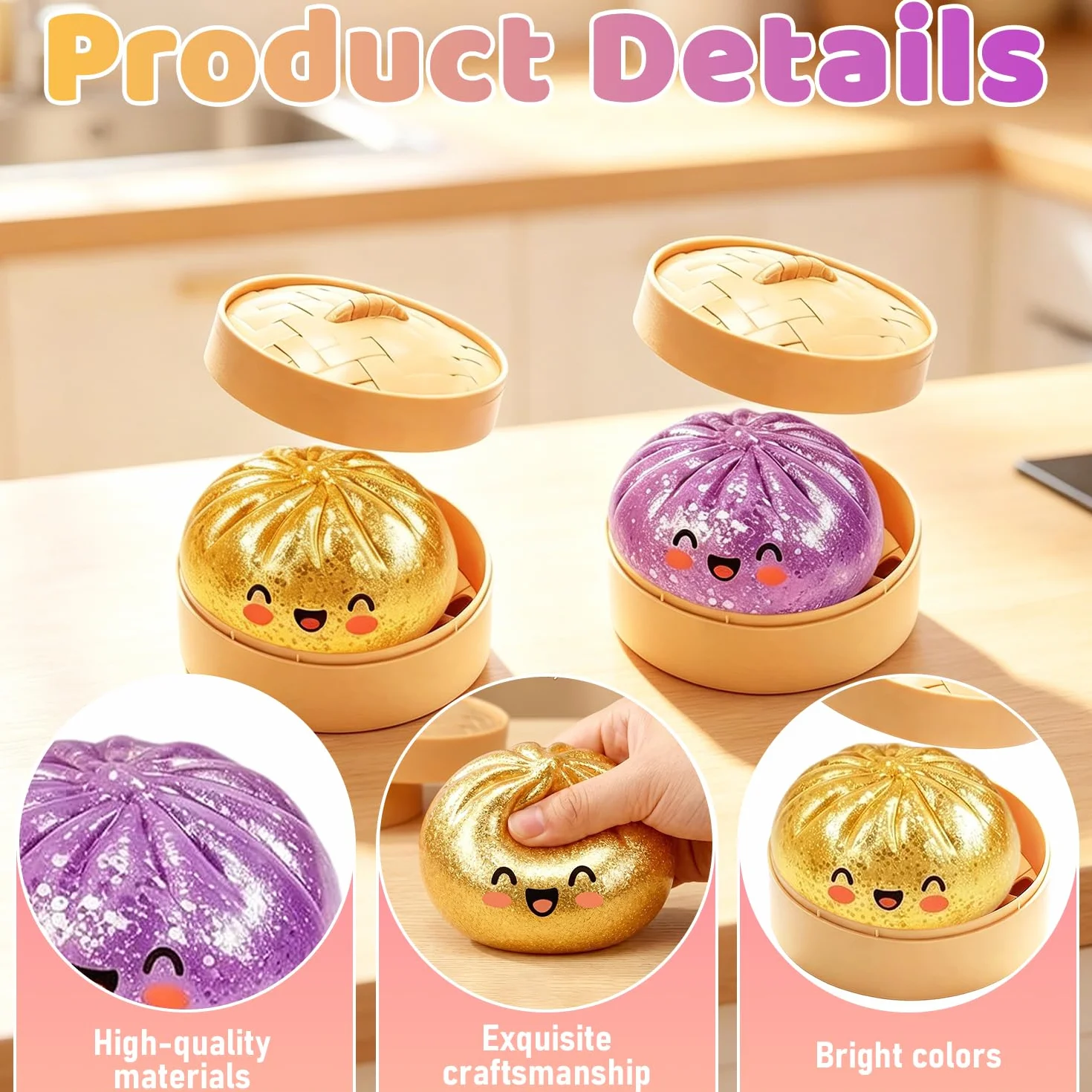 Giocattoli Antistress Gnocco, 2 Pezzi Glitter Dumpling Squishy, Fidget Toy Gigante