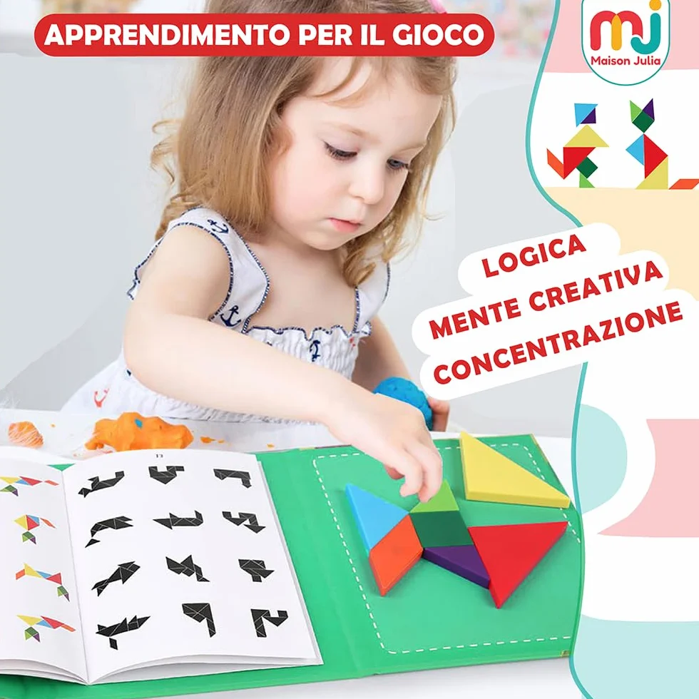Tangram Magnetico - Gioco per bambini dai 3 anni - Gioco di viaggio per bambini - Rompere testa - Logica -Apprendimento Forme geometriche Colori - Regalo Natale Compleanno - Montessori