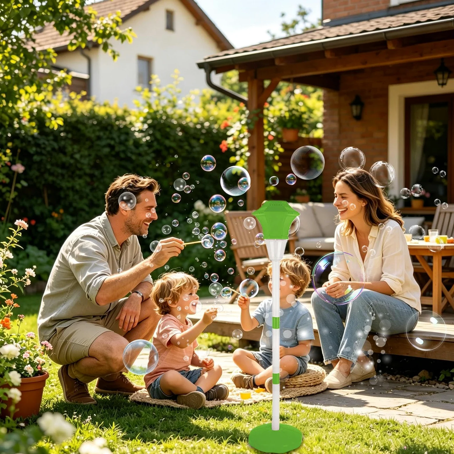 Macchina Bolle A Bacchetta Soffice giocattolo ricaricabile 10 fori a | con Musica e Luce LED, Altezza Regolabile, Picchetto da Terra e Bacchetta Autoportante Per Matrimoni Giardino Piscin