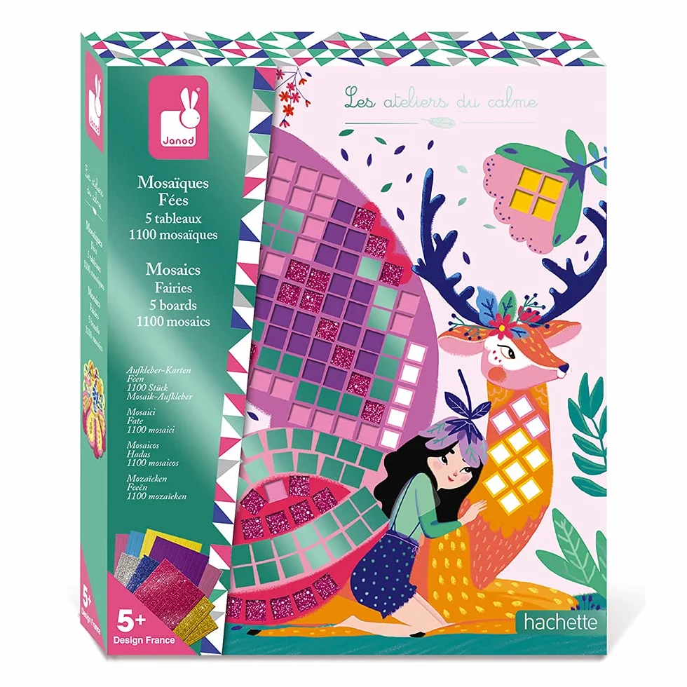 Janod Set Creativo Mosaici in Gommapiuma Fate, Les Ateliers Du Calme, Abilità Motorie Fini E Apprendimento della concentrazione, dai 5 Anni in su, J07960, Multicolore, 22 x 4 x 26 cm