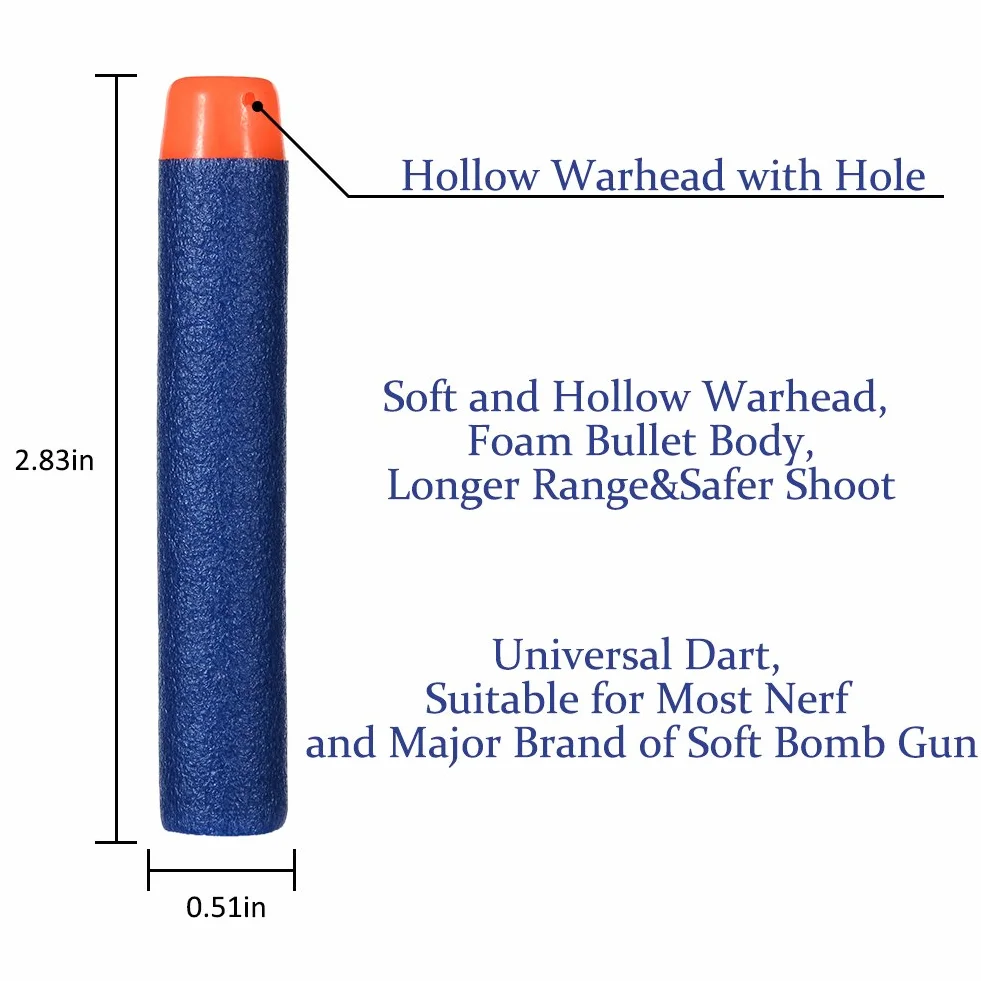 NIWWIN 100Pcs Dart Nachfüll-Pack für NERF N-Strike Elite Blaster ELITE Waffen