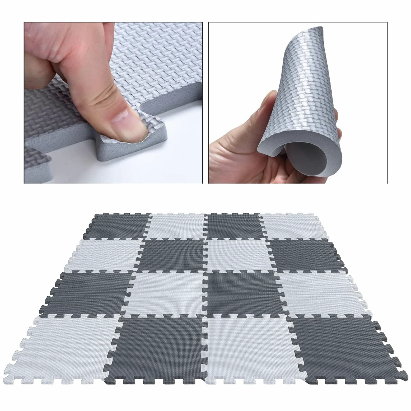 Tappeto in schiuma per puzzle, tappeto da pavimento, puzzle, tappeto in schiuma per bambini, multicolore per bambini, tappetino da strisciare, attivite, 30 x 30 x 1 cm (36 lastre, bianco + grigio