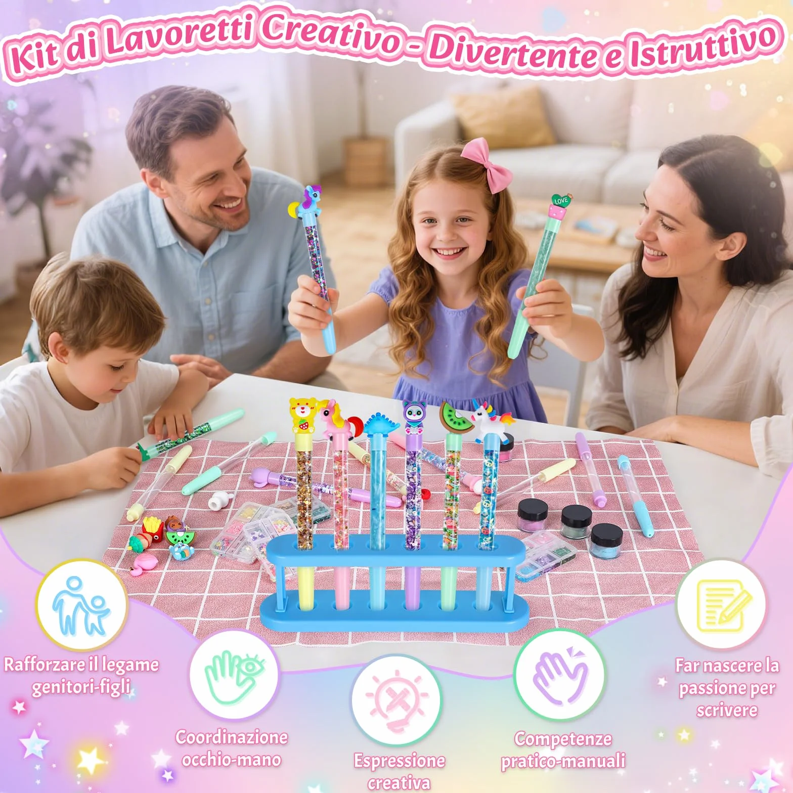 Kazzley Laboratorio delle Penne 73 Pezzi, Fabbrica delle Penne crea 20 Penne Glitter, Lavoretti Creativi per Bambini 5-12 Anni