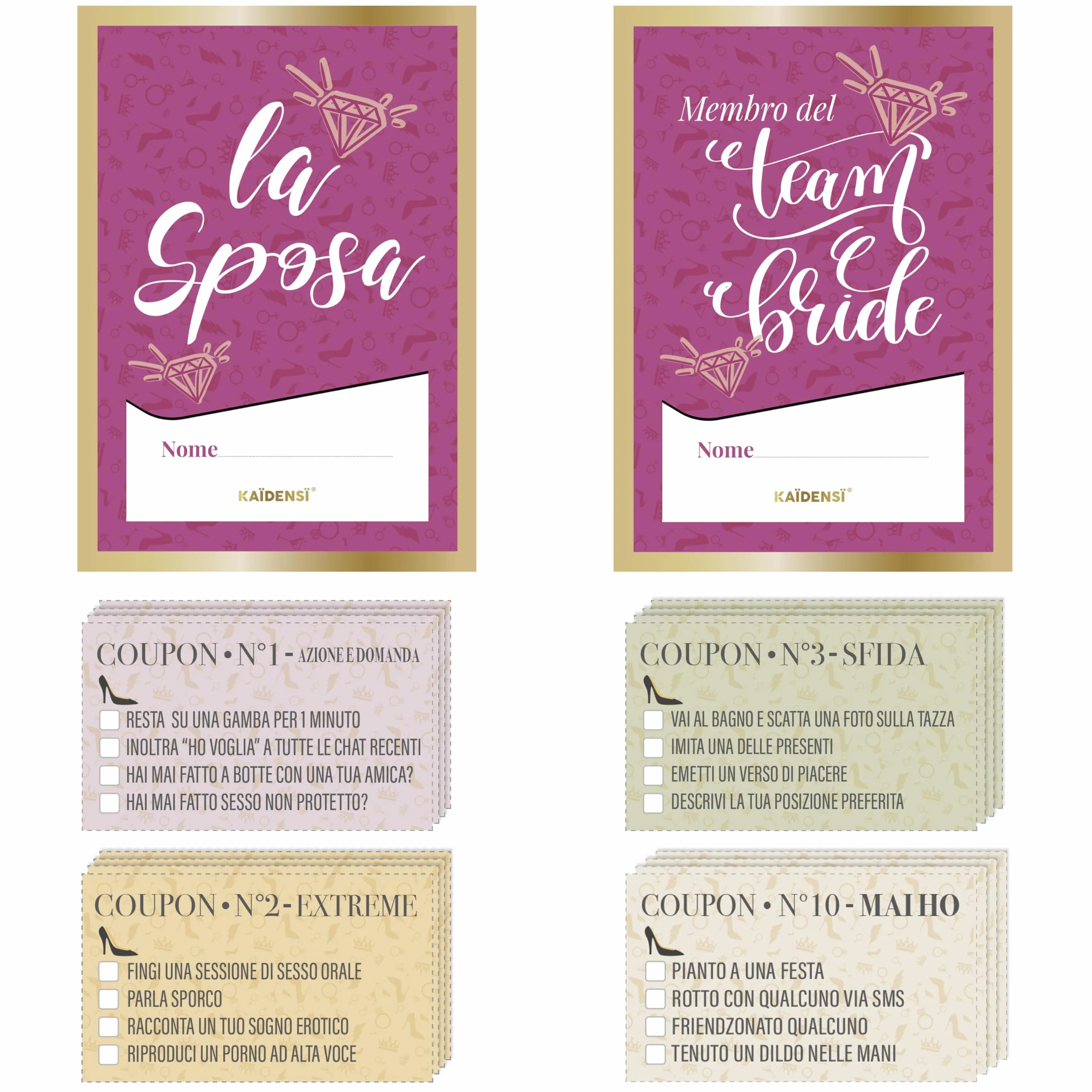 KAÏDENSÏ Giochi Addio al Nubilato Alcolici - Gadget Sposa Divertenti - Gioco Carte Alcolico Originale con Palette - Kit Team Bride to Be Scherzi Originali