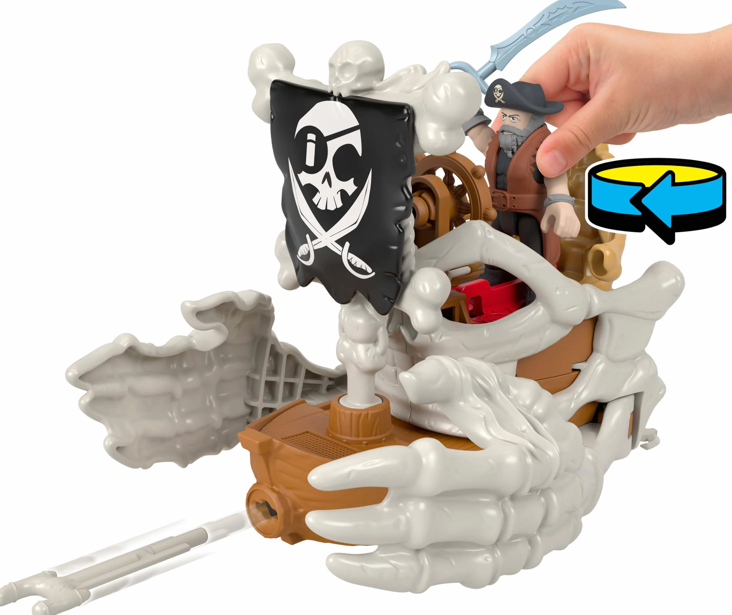Imaginext La Nave Di Billy Bones nave giocattolo con mani scheletriche e lanciatore 3 personaggi 2 creature marine 7 accessori JLC51