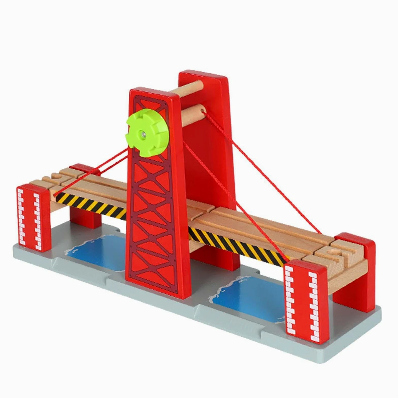 Set di gioco per trenini giocattolo per bambini con coinvolgenti binari ferroviari in legno e ponte sollevatore per ispirare avventure fantasiose. Accessori per set di