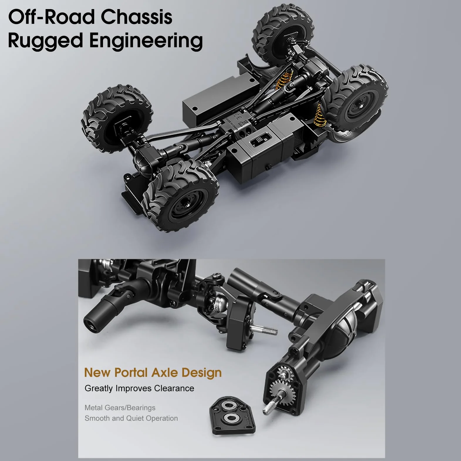 Changor Auto Fuoristrada con Carrozzeria in Lega 4WD RC Crawler 1:18 | Design adatto a tutti i terreni, capacità di arrampicata, luci multi-scenario, telecomando 2.4G, per uso interno ed esterno