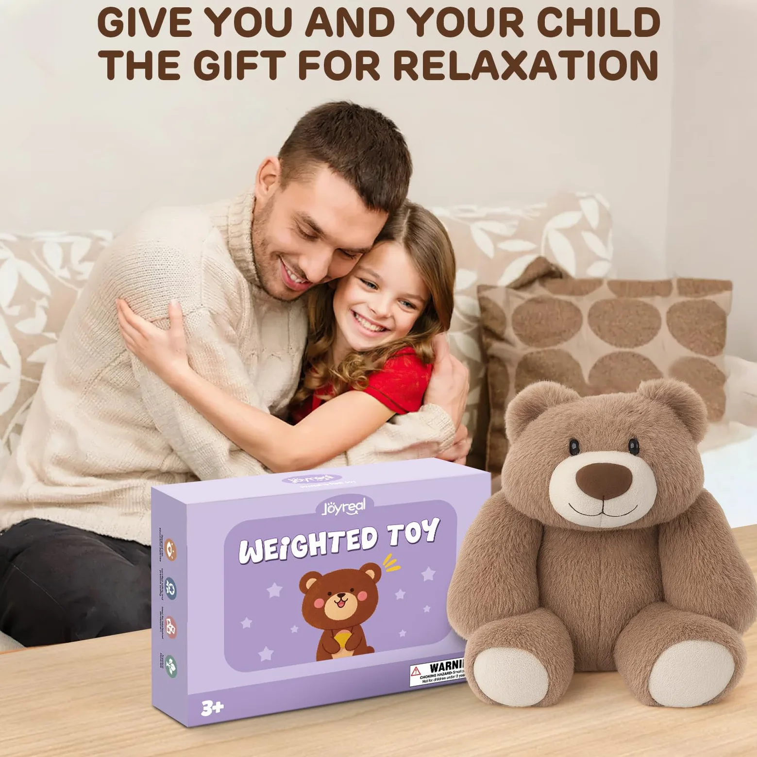 Joyreal 1.5 kg Orsetto Ponderato per I'ansia, Sollievo Dall'ansia per Gli Adulti, Orsetto in Peluche ponderato, Giocattoli Sensoriali per l'autismo, Animale di Peluche Ponderato 1.5 kg