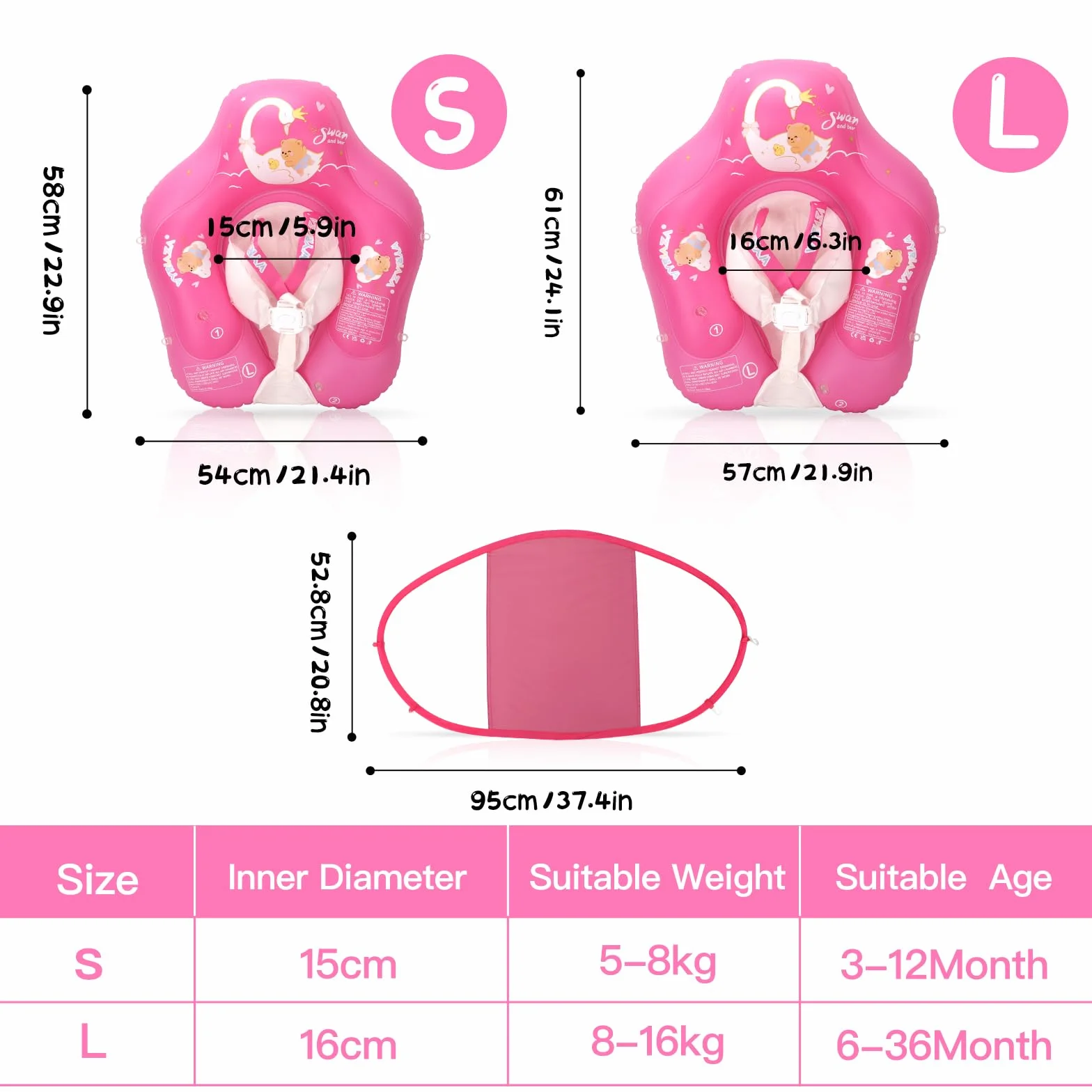 WYRIAZA Salvagente Neonato con Parasole, Salvagente Bambini 1-3 anni, Ciambella Neonato Mare, Baby Pool Float con Sedile, Doppio Airbag