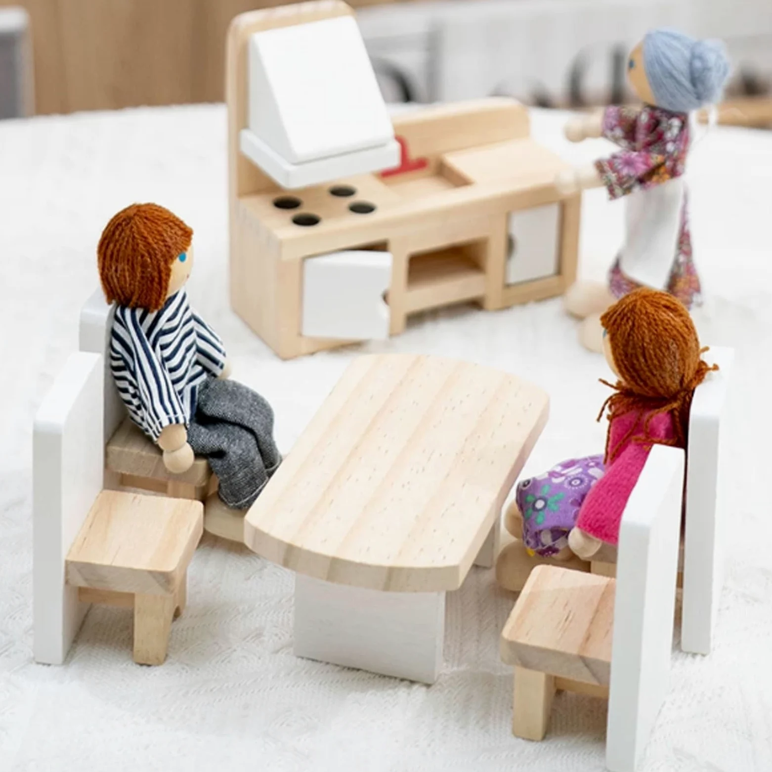Set di mobili in Legno per casa delle Bambole Montessori | Accessori Mobili Miniatura Simulazione Domestica, Kit Arredamento Casa delle Bambole Gioco Ruolo
