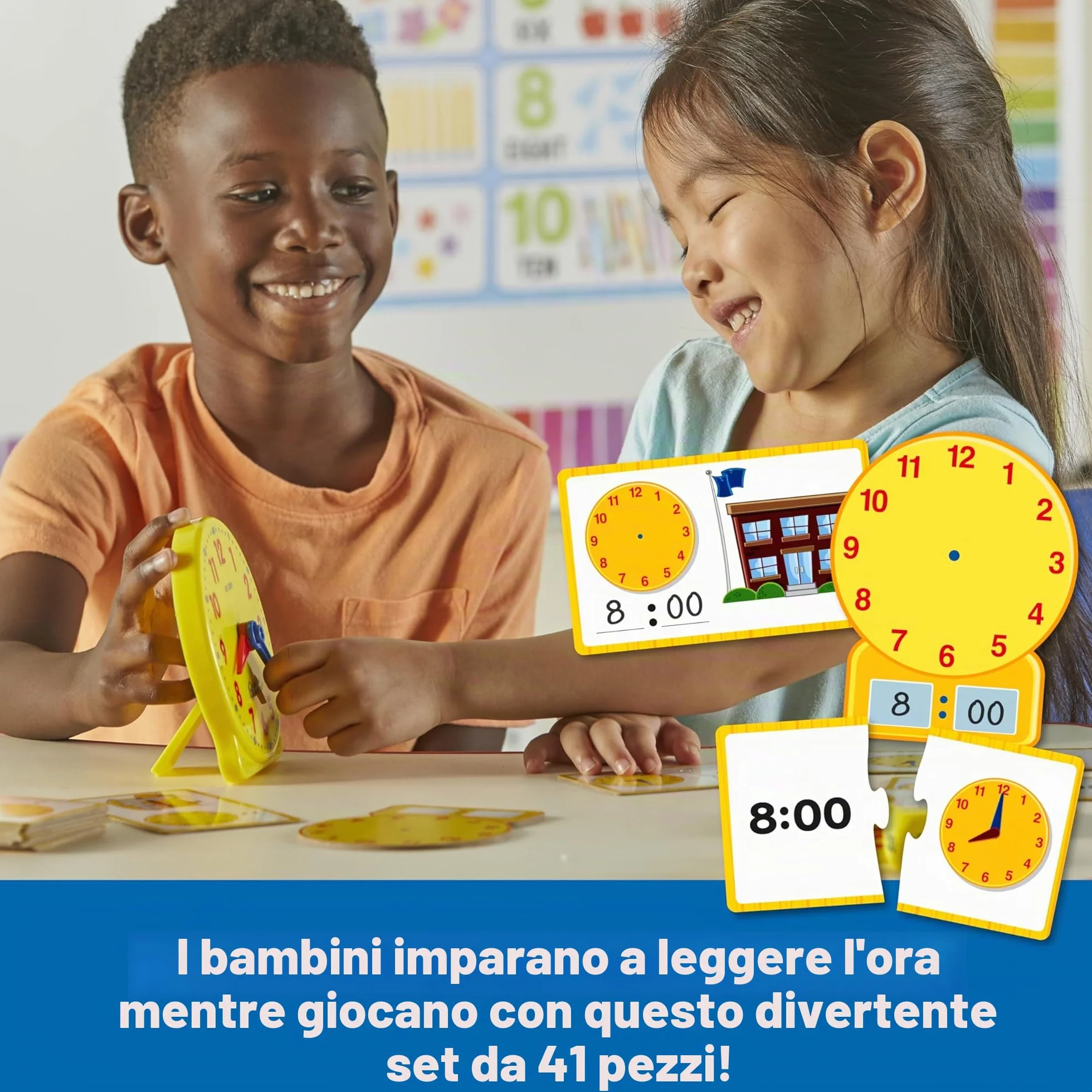 Learning Resources Set attività Sull’Ora – Gioco Educativo con 41 Pezzi per Bambini 5+, Impara a Leggere l’Orologio Analogico e Digitale con Carte e Orologi Didattici