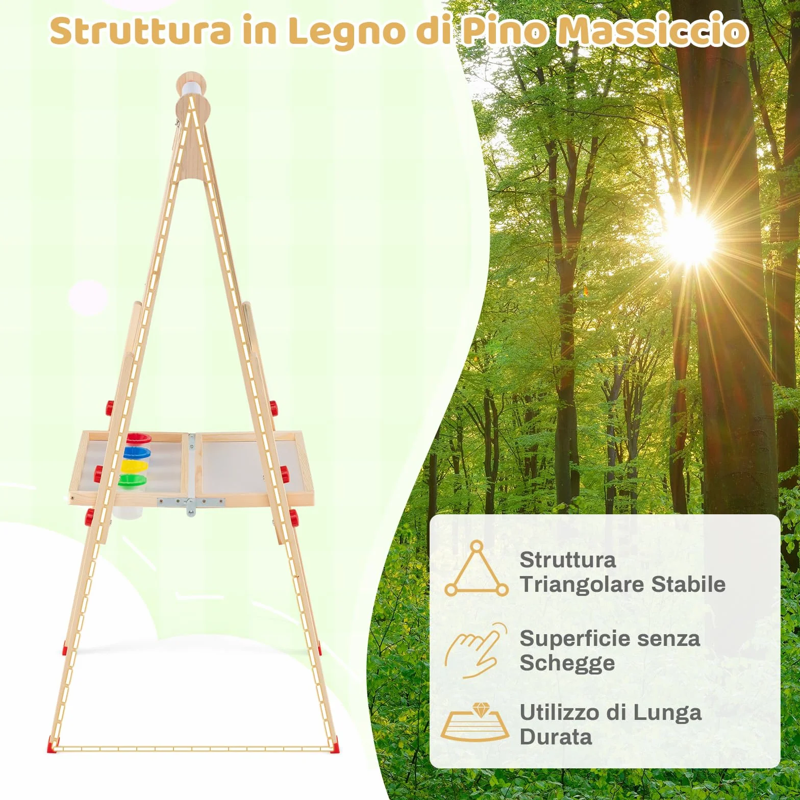 RELAX4LIFE Lavagna Magnetica per Bambini 3 in 1 Cavalletto Pieghevole Altezza Regolabile 85-147 cm Legno di Pino