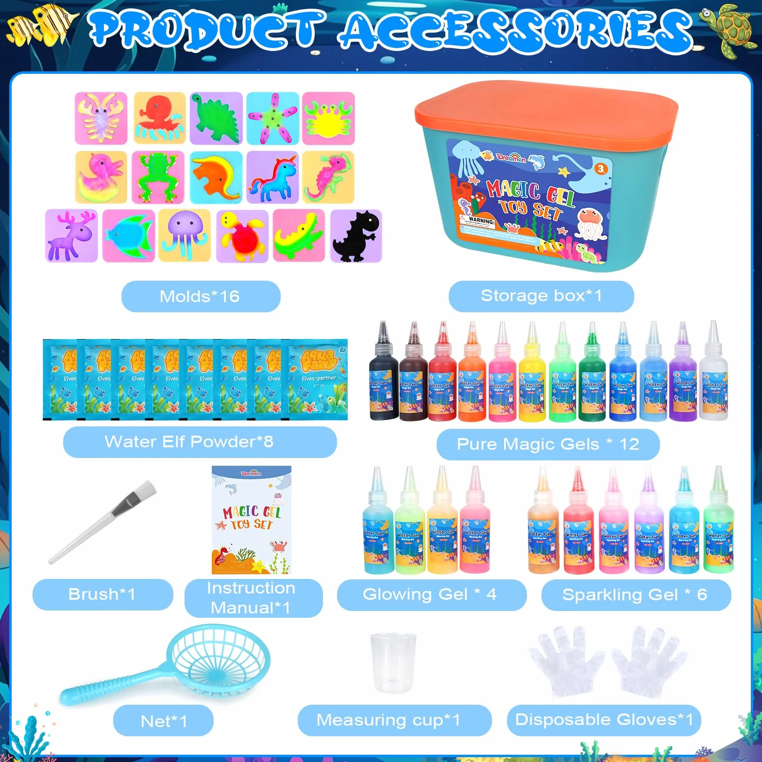 Dreamon Magic Water Gel Toy Kit 3D Aqua Gelz Set 22 Colori 16 Forme Giocattolo Creativo Bambini 3+