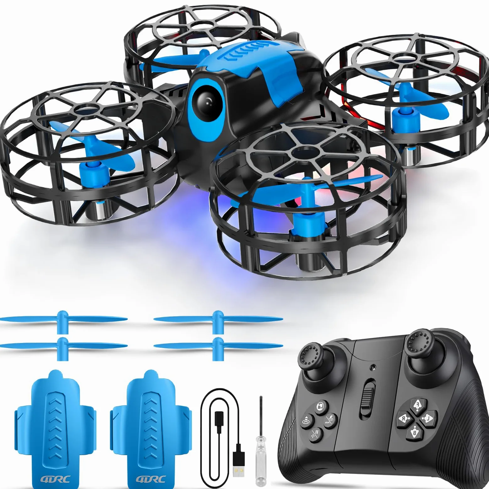 4DRC V18 Mini Dron con 2 Controlli per Bambini, Principianti, Flip 3D, Luci, Modalità Senza Testa, 3 Velocità, Planata Auto, Altitudine Fissa, 2 Batterie, Quadricottero RC, Regalo per Ragazzi