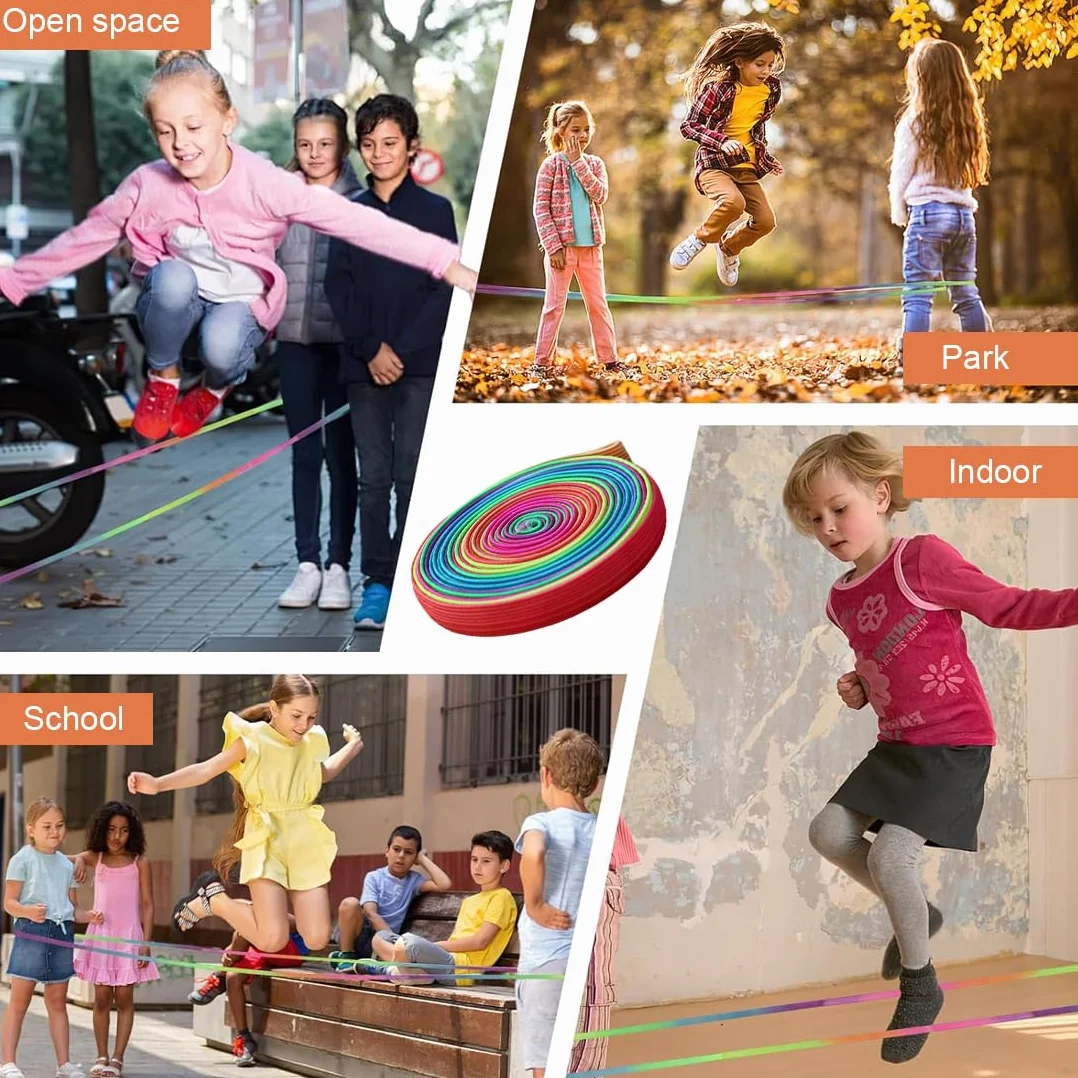 WUSJCOF 1 rotolo gomma per bambini, istruzioni giochi di salto, da interno e outdoor, ideale per salta, adatto per bambini dai 6 ai 10 anni, nastro arcobaleno, regalo per ragazze e ragazzi (6 metri)