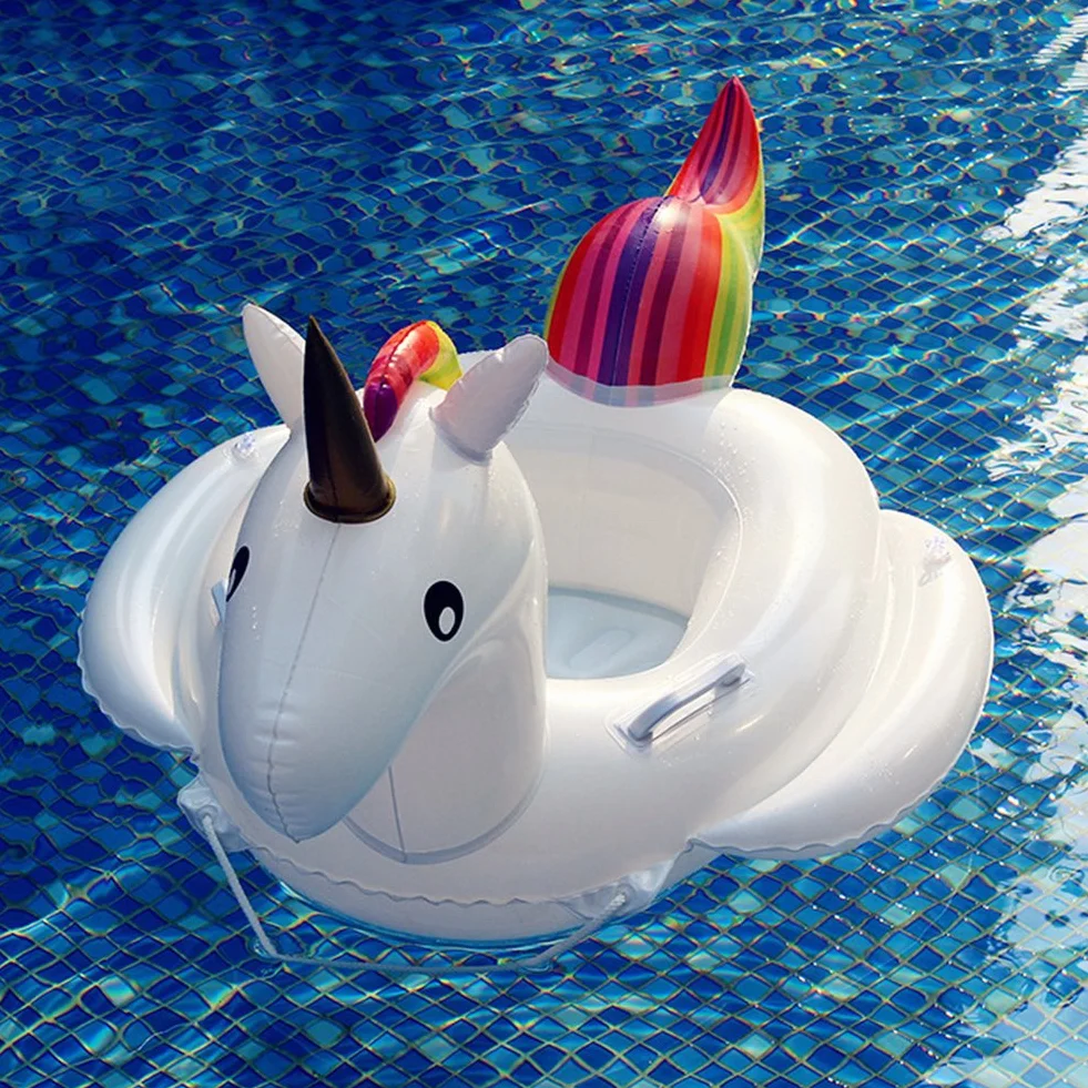 Piscina Salvagente per Bambini Unicorno Cavalcabile Gonfiabile con Tettuccio mare Gonfiabile Ciambella per età 1-6 anno