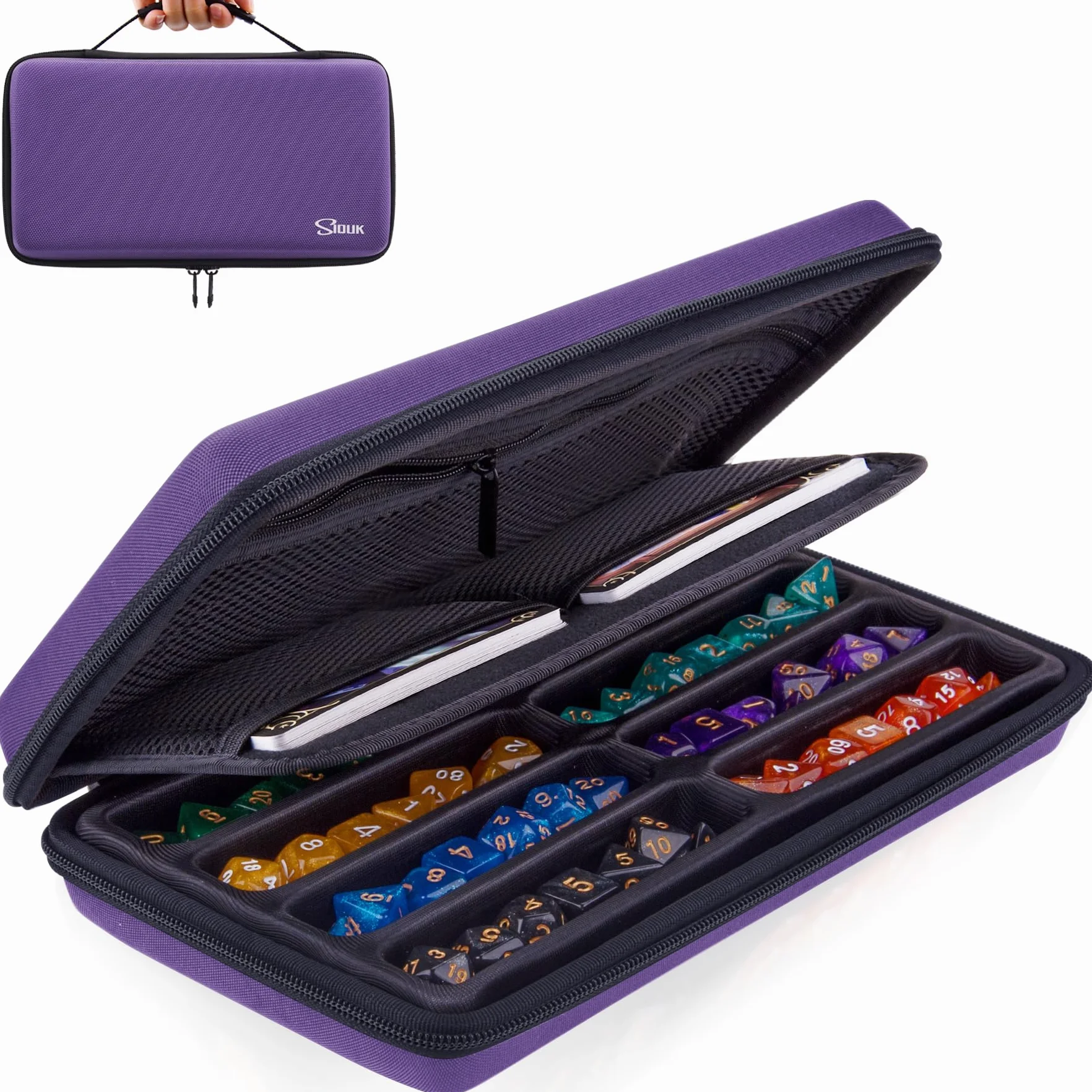 SIQUK Custodia per Dadi DND Scatola per Dadi e Vassoio con Fessura Rimovibile Supporto per Organizer per Dadi con Maniglia per DND e Altri Giochi da Tavolo Rpg