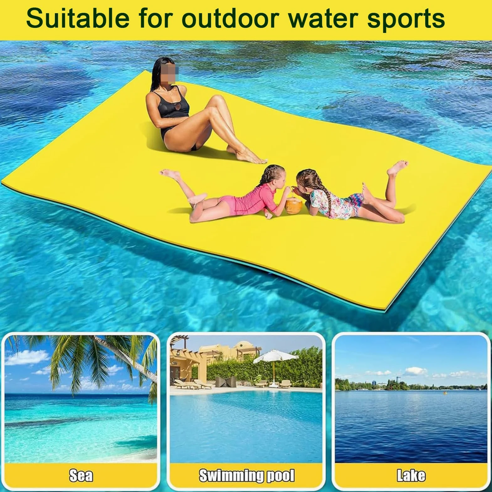 Tappetino Galleggiante, Materassino Galleggiante per Lago, Schiuma XPE a 3 Strati Resistente agli Strappi per Barca, Spiaggia, Oceano, Piscina, Lago,Giallo,250x90x 3.3cm