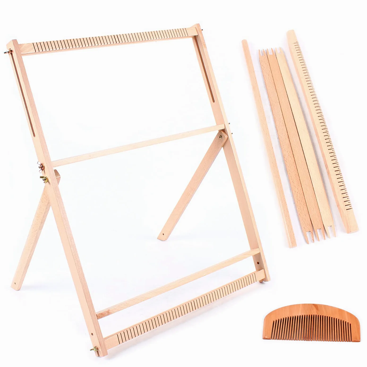 Kit per tessitura in legno, telaio per tessitura multi-mestiere in legno, regolabile a mano, telaio per arazzo con pettine e bobina per principianti e bambini (70 x 50 cm)
