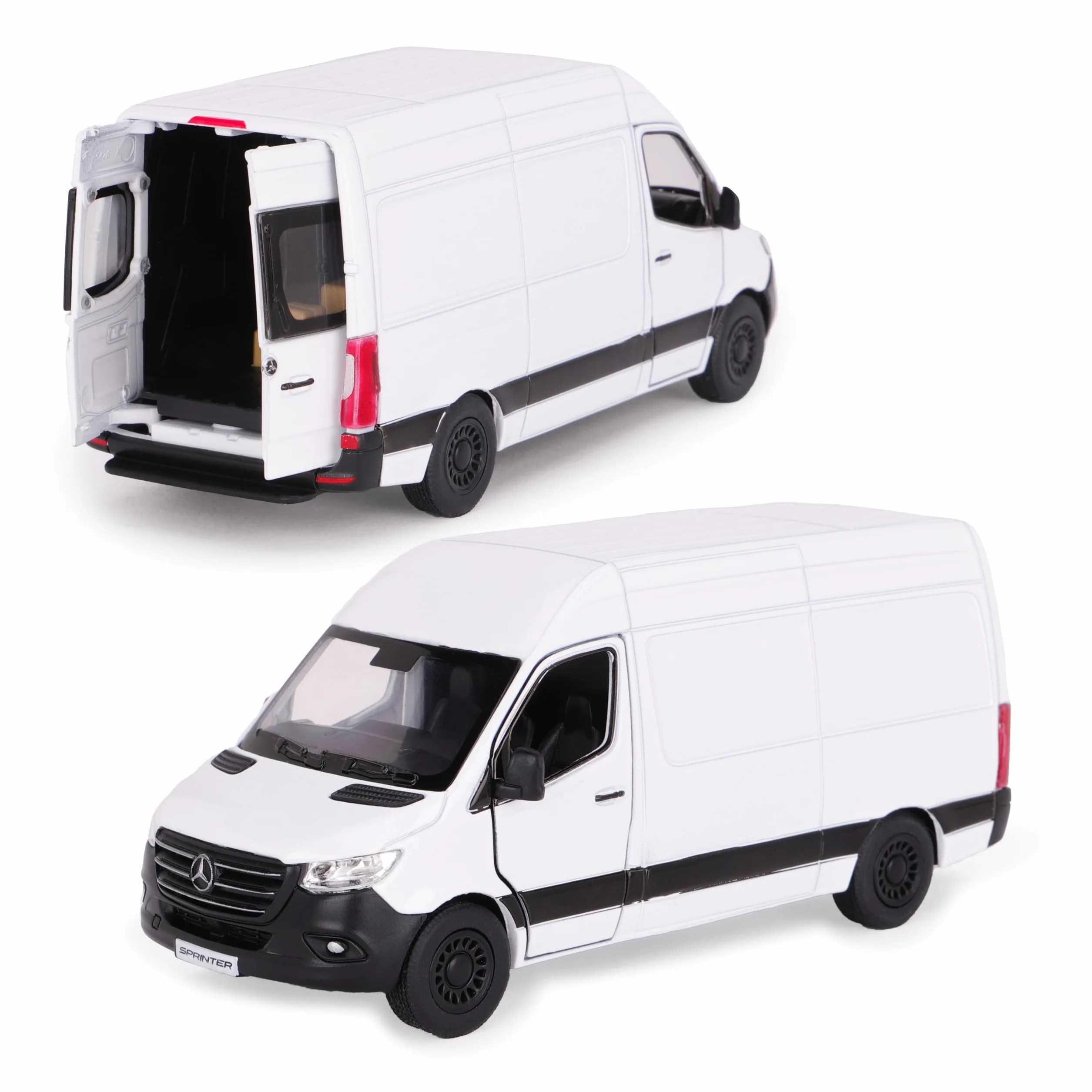 Toyland® 12 cm Pull Back & Go Die Cast Bianco Sprinter Van con porte apri e chiudi - Veicoli giocattolo - Scala 1:48