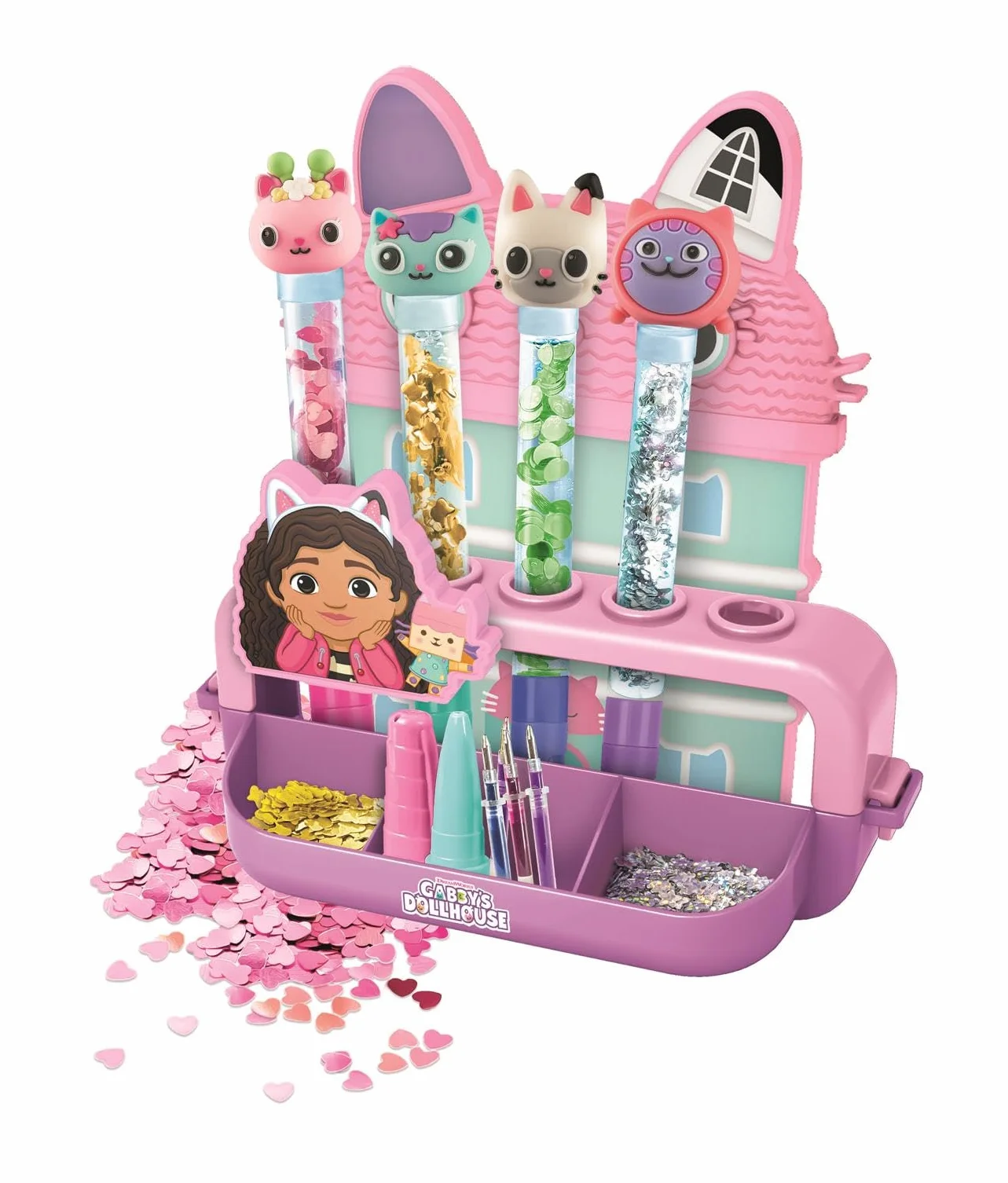 Clementoni Laboratorio delle Penne Gabby's Dollhouse, Kit Creativo per Bambini 6+ Anni, 25+ Accessori, 5 Penne Personalizzabili