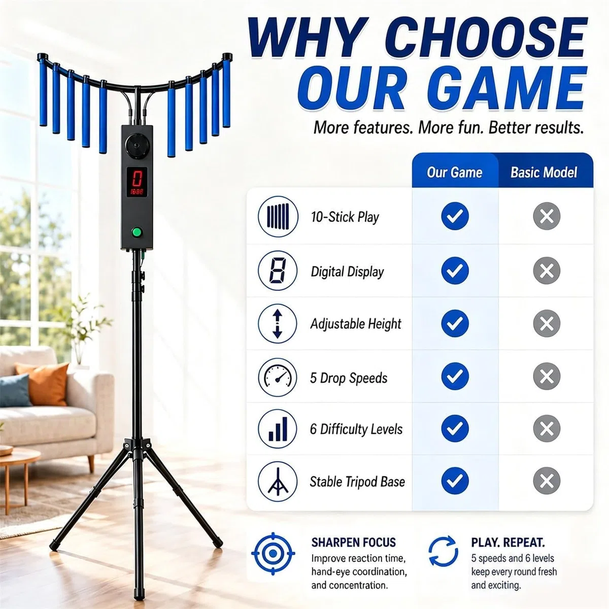 Arcade Catch Stick Game Machine Hand-Eye Coordination Reflex Trainer