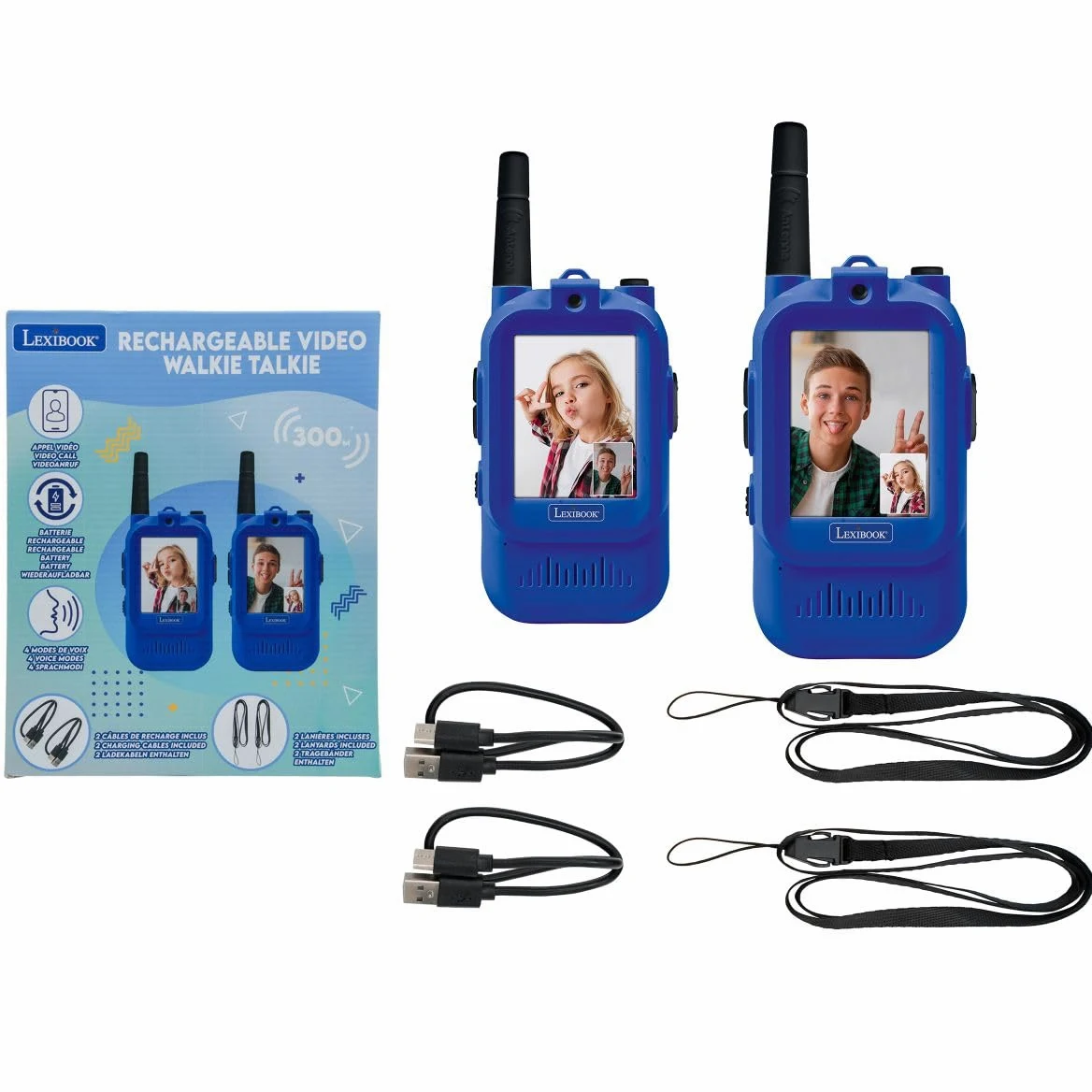 Lexibook, Talkie-Walkie Ricaricabile con Chiamata Video, Schermo a Colori, Comunicazione Visiva, Batteria Integrata, Lunga Portata, Per Giochi e Avventure, Blu, TWV10LXB
